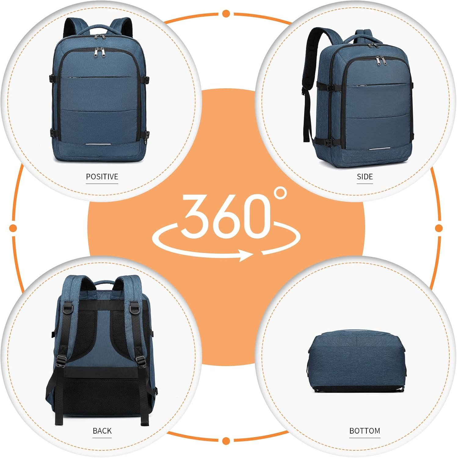 Kono Cabin Bags Underseat Carry on Backpack 45 X 36 X 20 Cm Hand Luggage Bag Large Capacity Travel Backpack - Navy image number 4