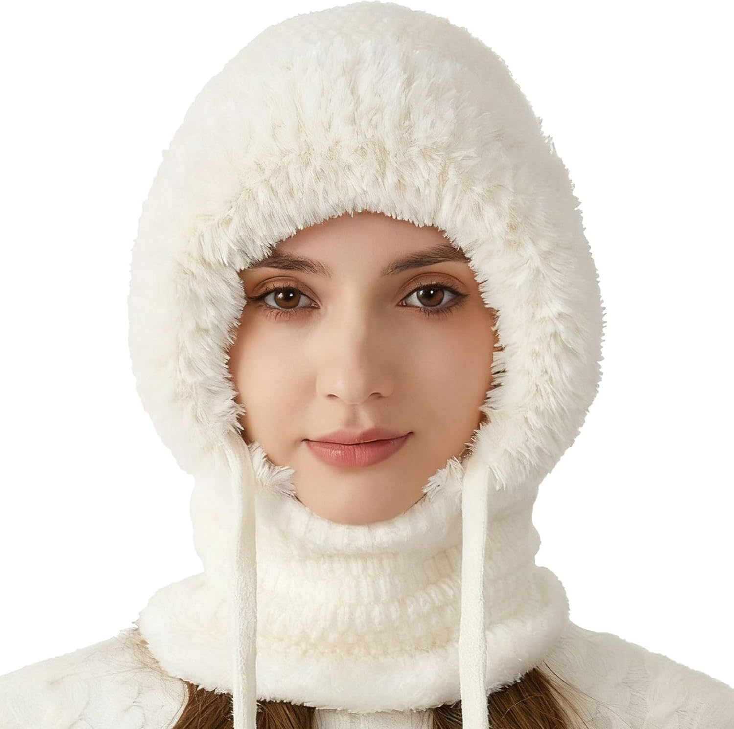 3 In1 Beanie Hat with Scarf and Face Cover - Winter Balaclava | Fall Winter Warm Knitted Windproof Beanie with Thick Soft Fleece Lining | One-Piece Hood Ski Maskes for Hiking, Travel, Skiing, Cycling