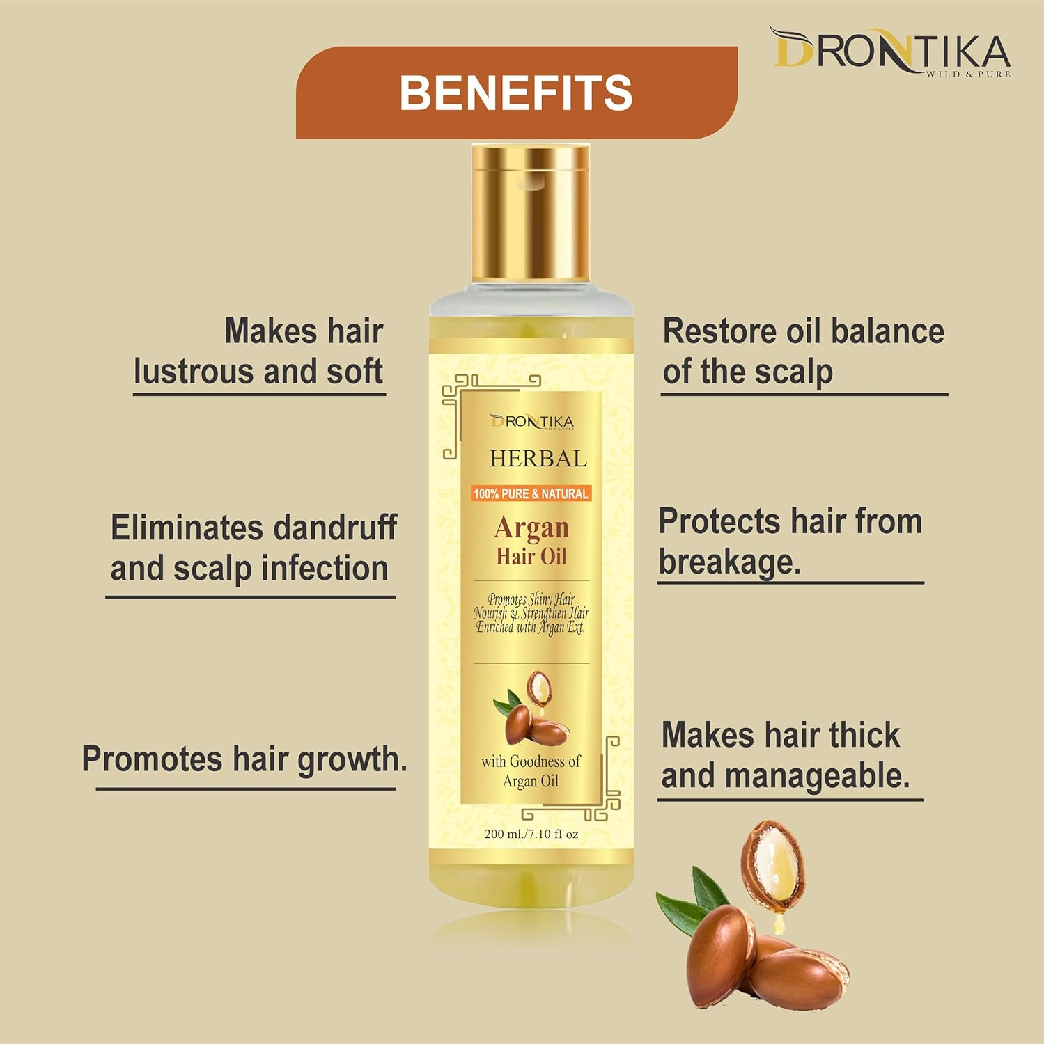 Khadi Drontika Natural Herbal 100% Pure & Organic Argan Hair Oil - Cold Pressed - No Mineral Oil & Silicones - for Shiny Nourished Hair (Pack Of-2) Hair Oil (420 Ml) image number 2