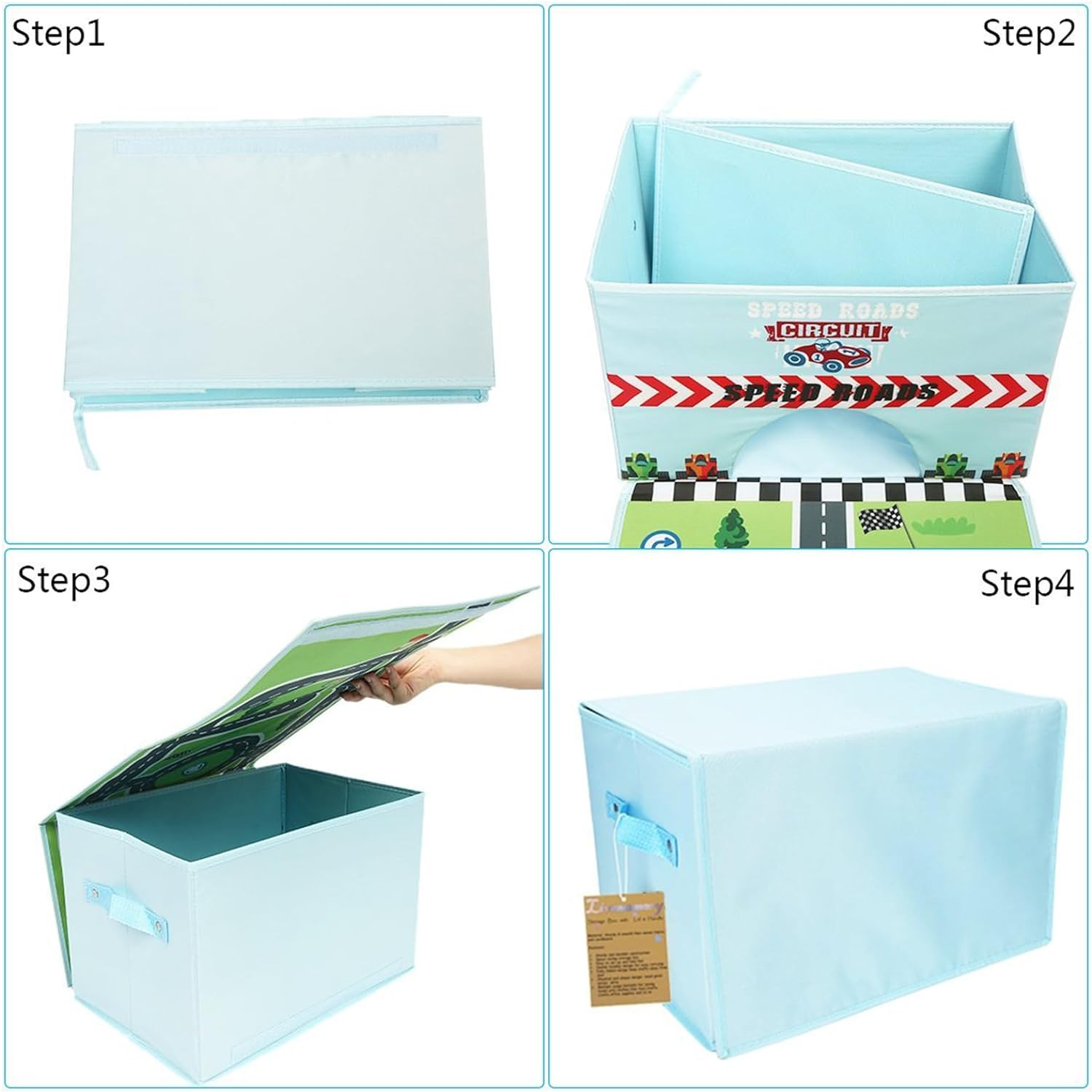 Livememory Toy Cars Storage Box Car Toys Box with Speed Roads (Not Included Cars)-Sky Blue image number 1