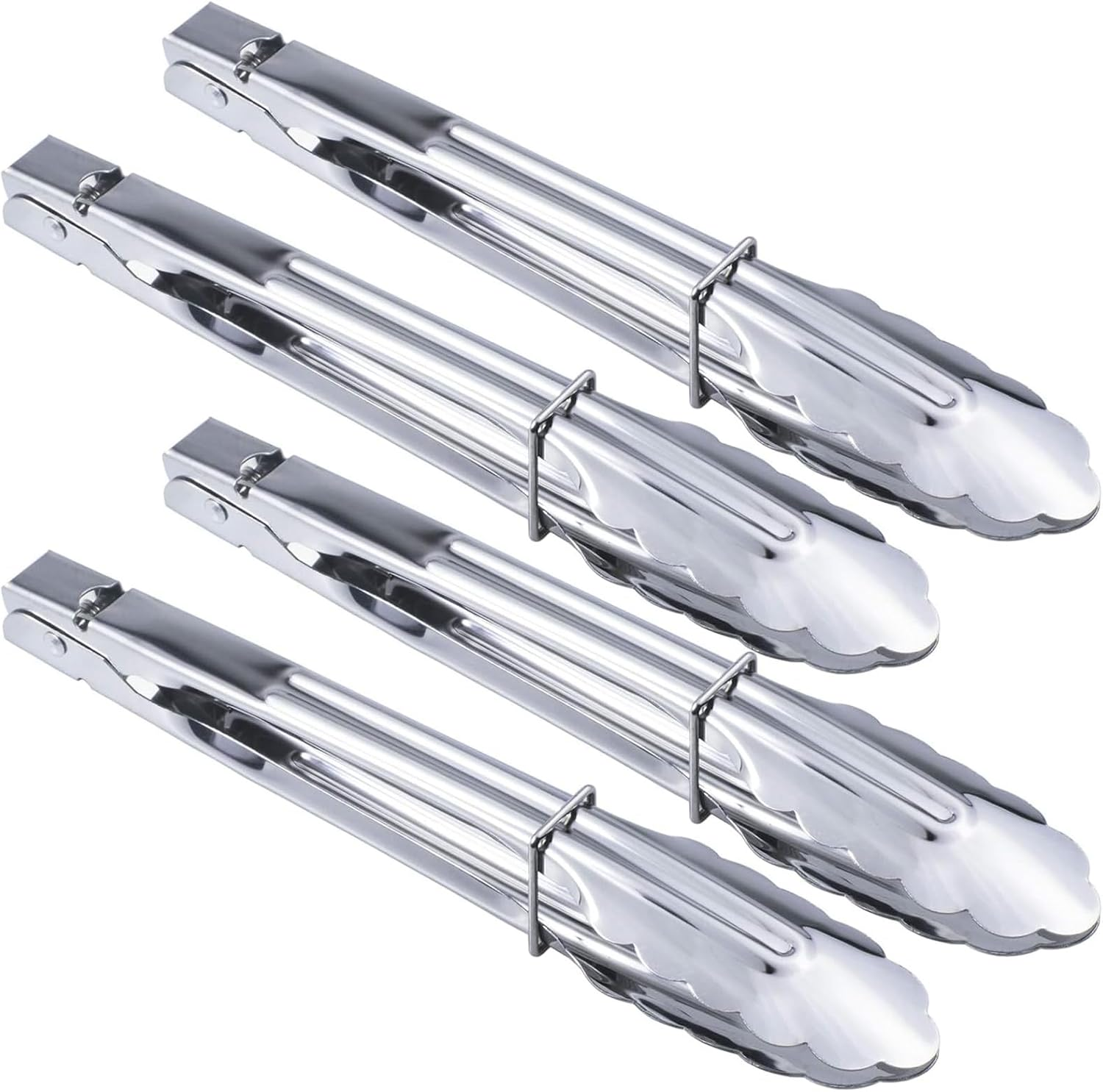 9-Inch Stainless Steel Kitchen Tongs (2-Piece Set) - Scalloped Gripping Edge for Cooking & Serving image number 2