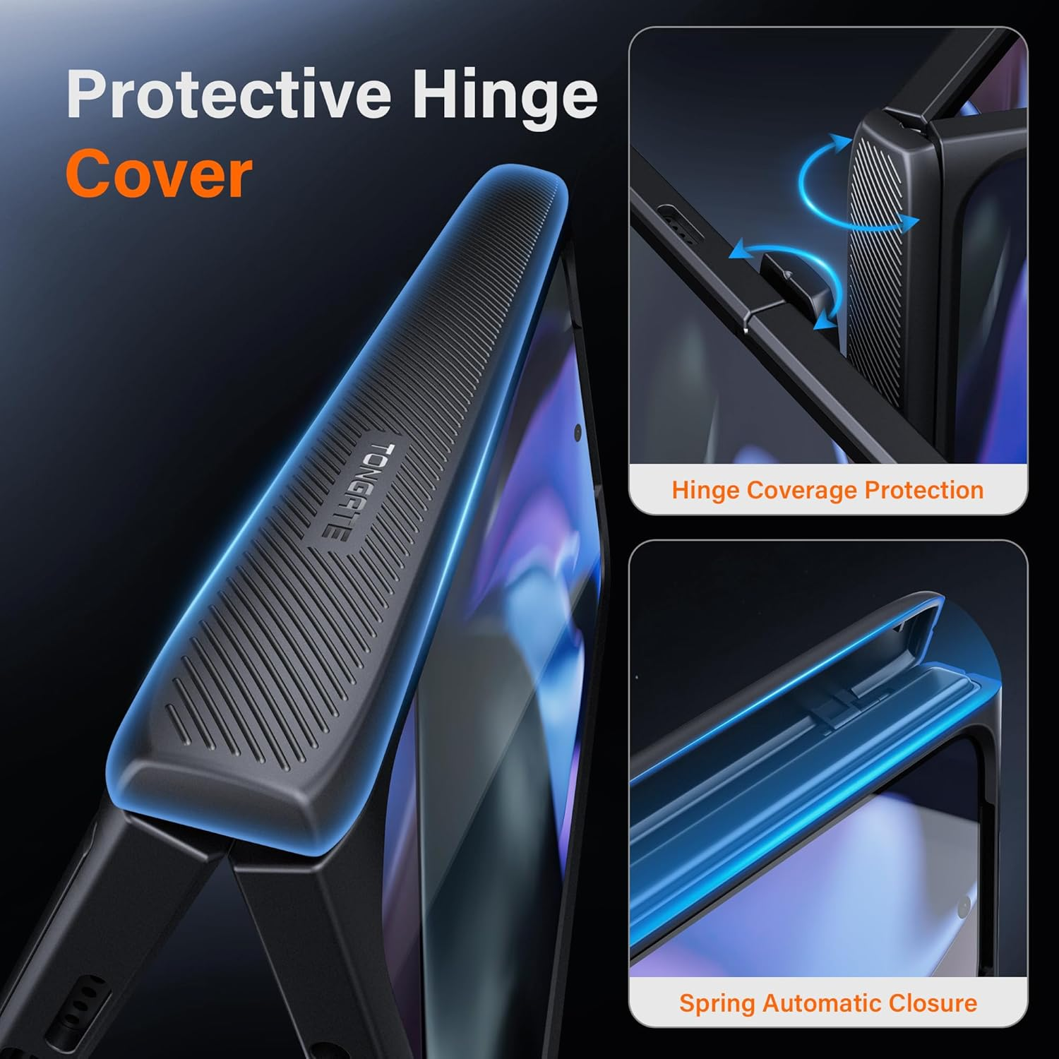 Tongate Magnetic Google Pixel 9 Pro Fold Case with Stand, Magsafe Compatible, Rugged Phone Case with Built-In Screen Protector & Hinge Protection for Google Pixel Fold 2 2024, Black image number 4