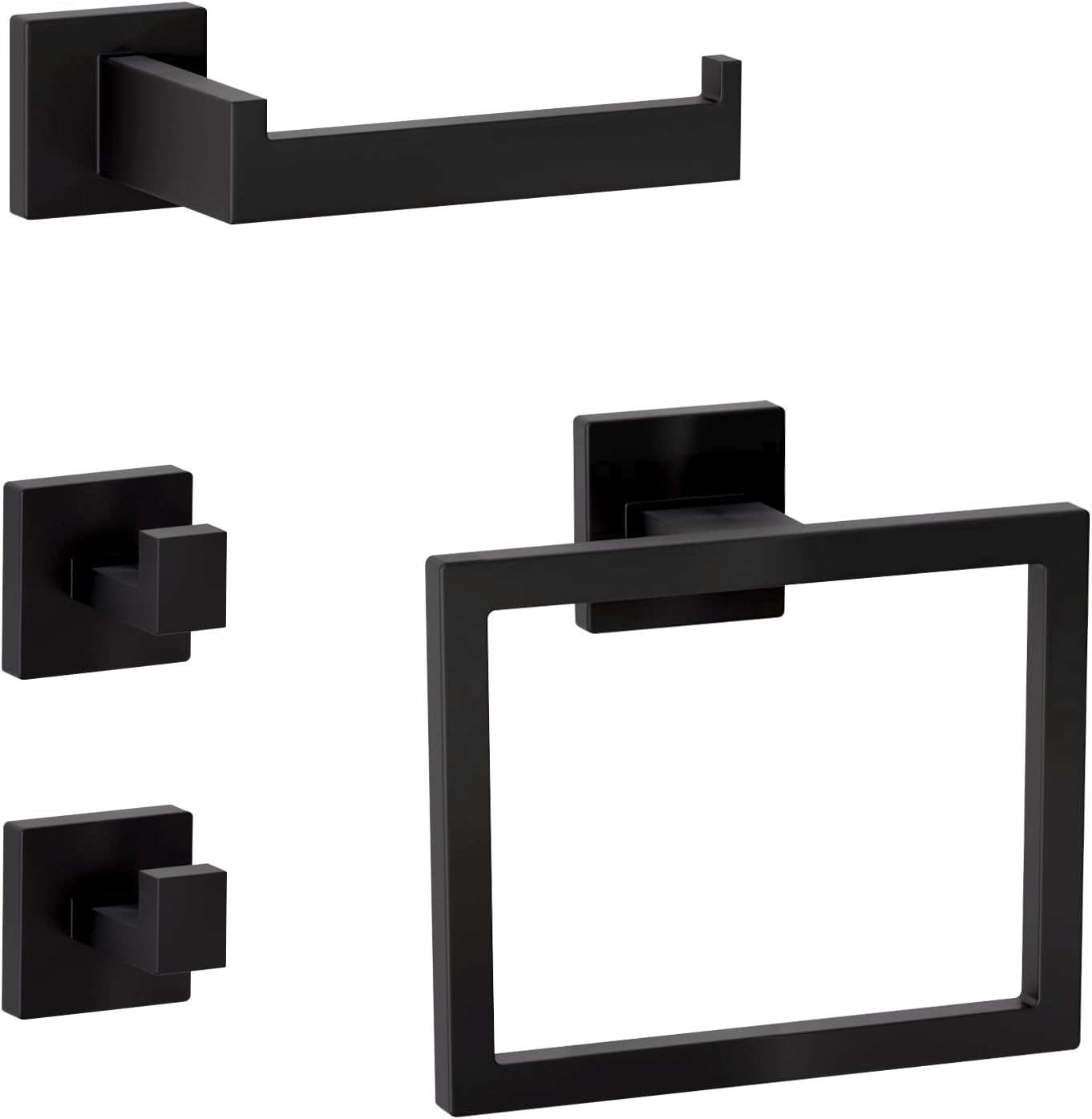 Sunzone Bathroom Hardware Accessories Set, Matte Black Bathroom Accessories Set,Wall Mounted Stainless Steel Towel Rack,Towel Ring,Toilet Paper Holder,2 Towel Hooks image number 3