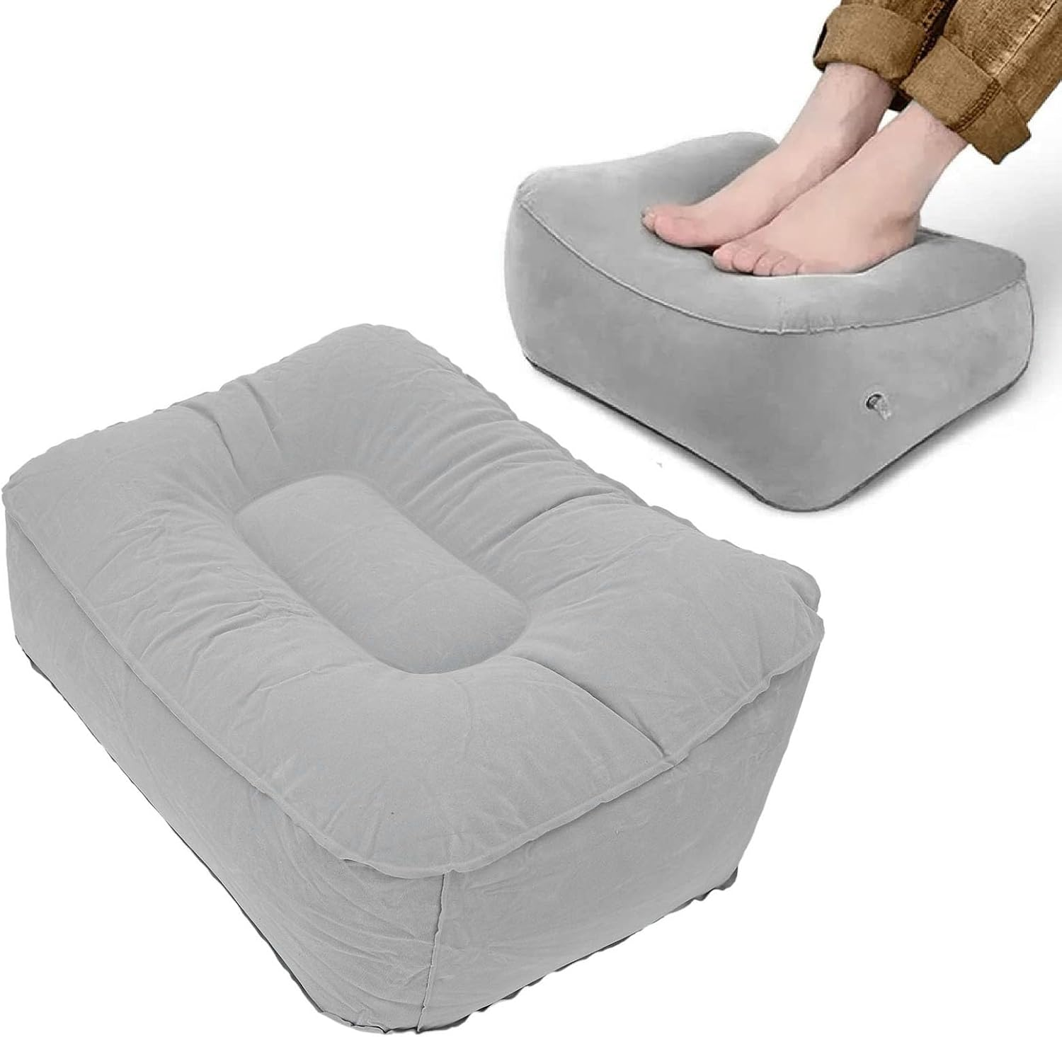 Inflatable Foot Rest, Inflatable Foot Pillow for Air Travel Multifunctional PVC Flocking Portable Leg Rest Pillow for Cars Travel Office Living Room Airplane image number 2