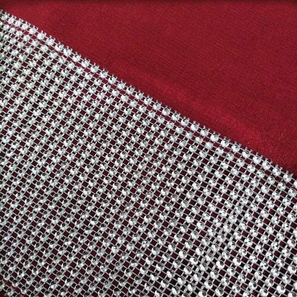 (Red) - (TM 33Cm X 180Cm Table Runner with Diamante Strip and Tassels (Red)