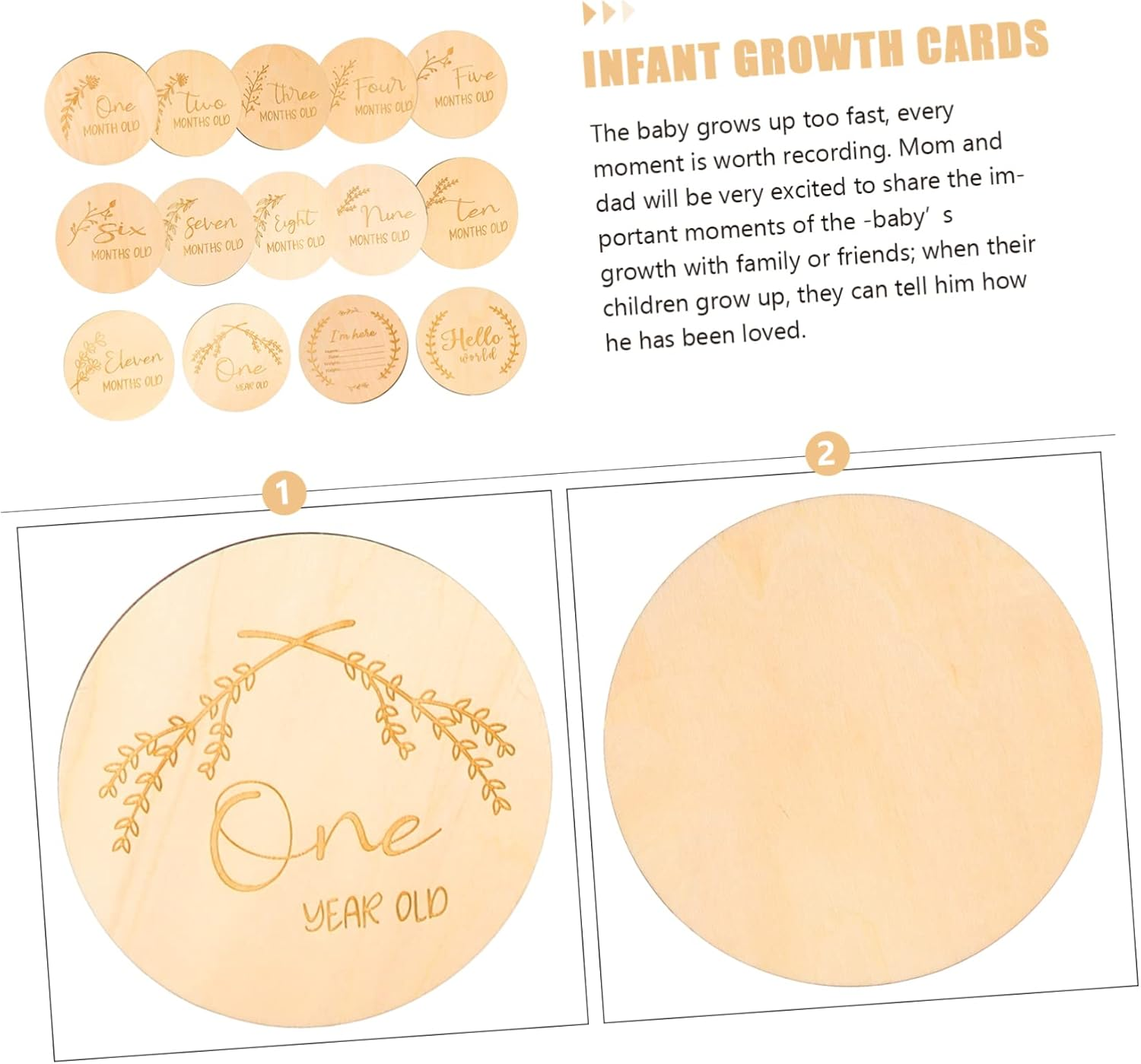 ERINGOGO 14Pcs Milestone Wooden Sign Newborn Growth Cards Monthly Milestone Decor image number 4