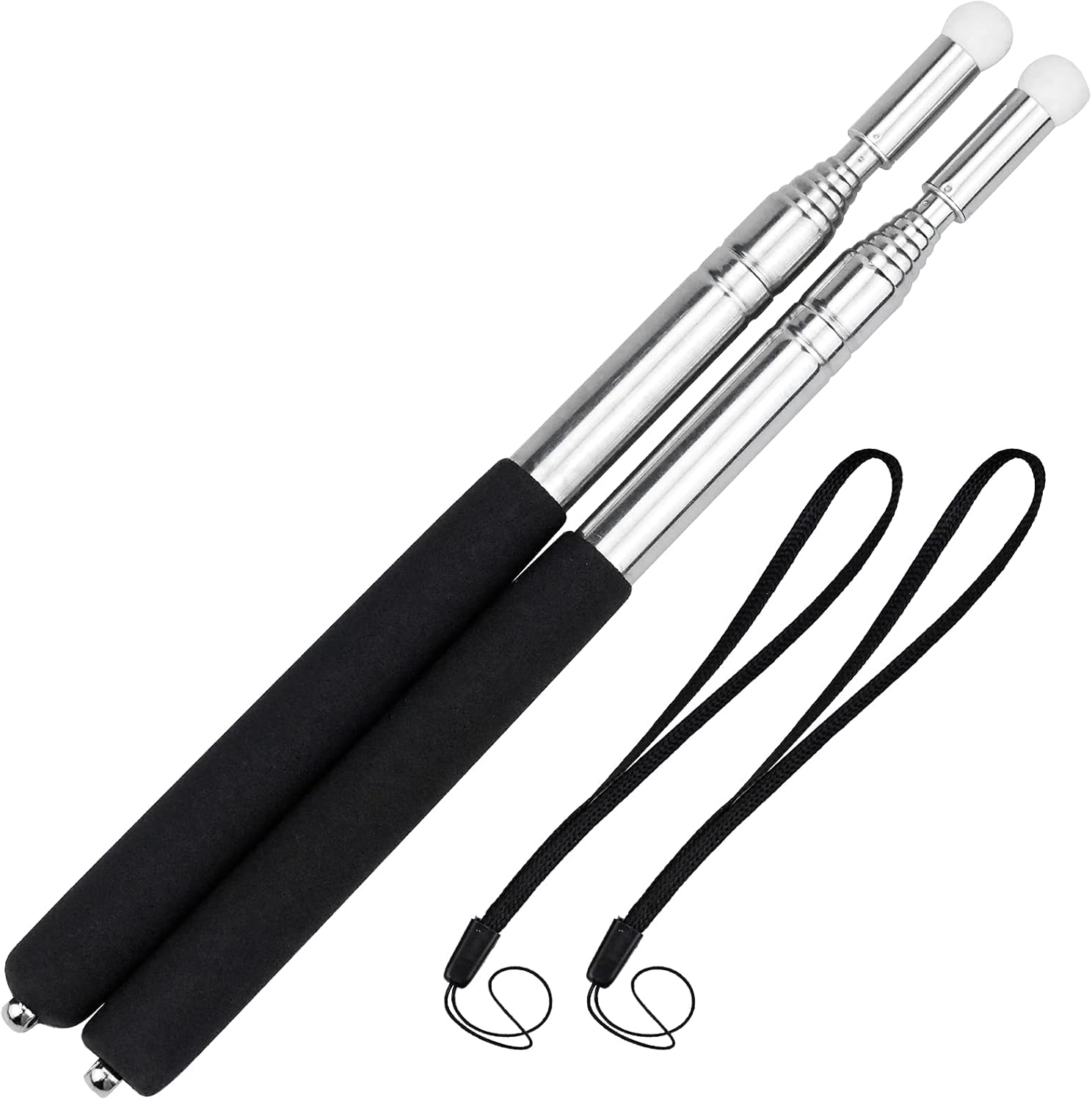 Pointer Sticks, Extendable Pointing Stick for Teachers, 2 Pieces 1M Retractable Telescope Pointer with Lanyards for Coach Class Classroom Whiteboard Post Pointer - Black