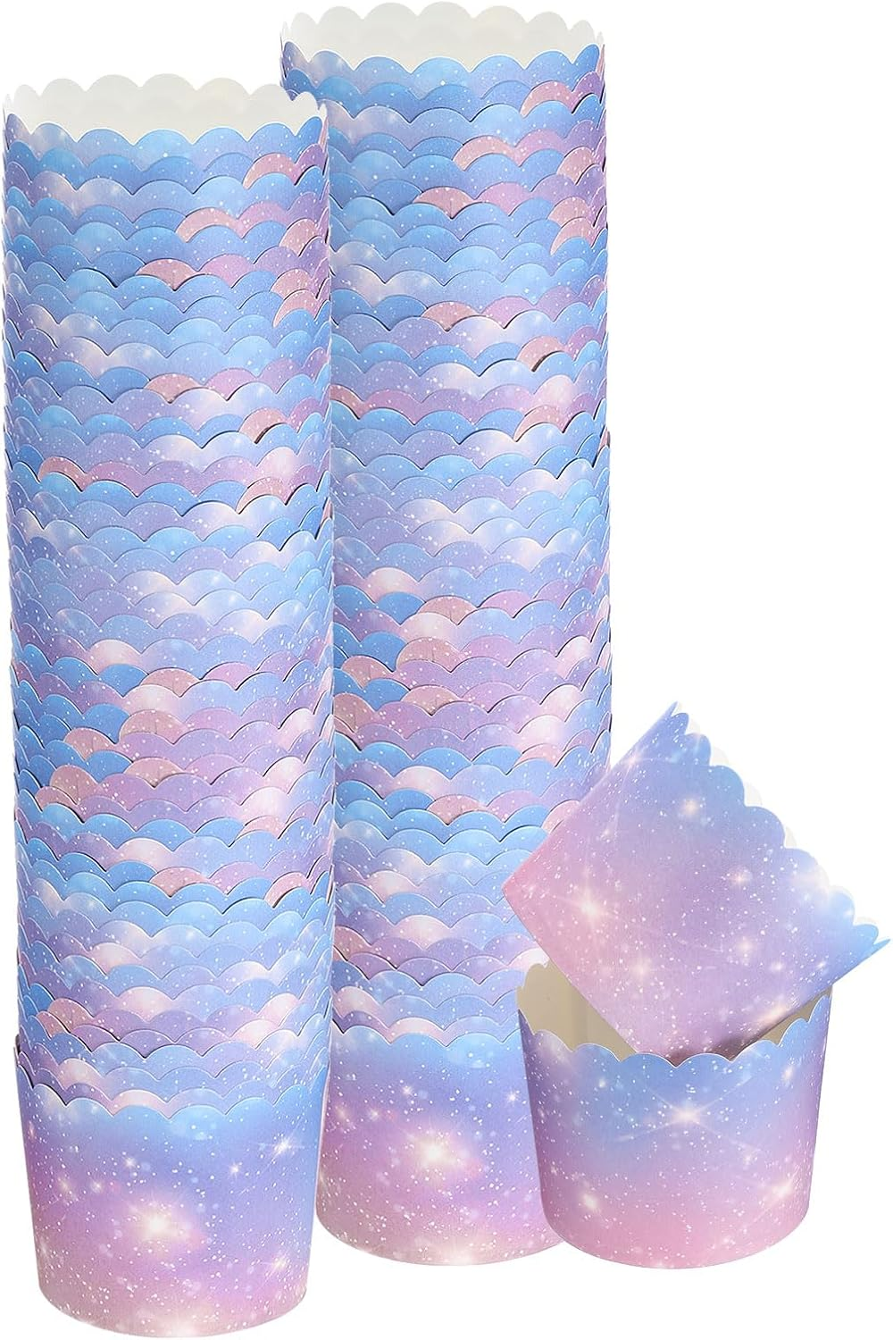 HARFINGTON 100Pcs Paper Baking Cups Small Greaseproof Disposable Bulk Cupcake Muffins Liners Cases Wrappers for Wedding Birthday Graduation, Gradient Pink Blue