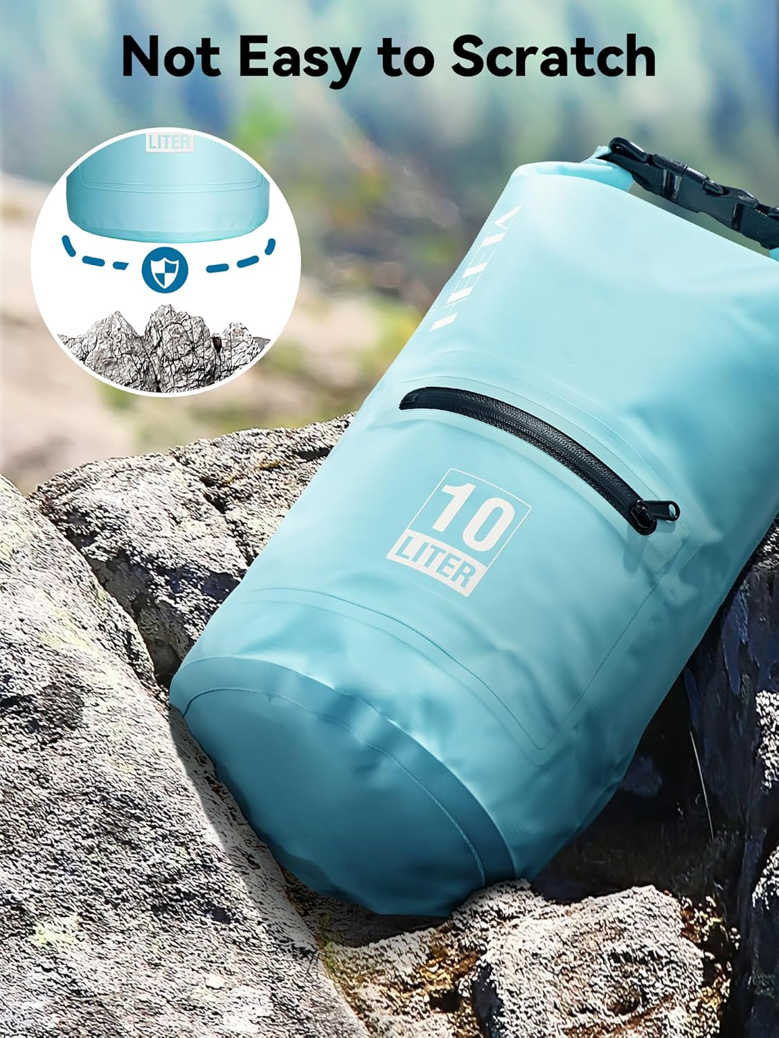 HEETA Waterproof Dry Bag with Front Zippered Pocket for Women Men, 5L/10L/20L/30L/40L Roll Top Lightweight Dry Storage Bag Backpack for Travel, Kayaking, Boating, Rafting, Camping, Beach (Blue, 10L) image number 6