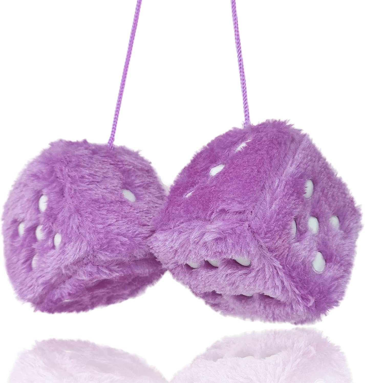 Fuzzy Plush Dice for Car Mirror, Pair of Retro 3&rdquo; Purple Dice with White Dots for Car Interior Hanging Ornament Decoration