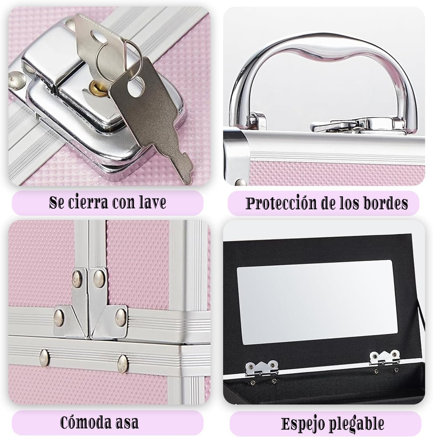 Makeup Train Box Cosmetic Case Portable Makeup Box Storage 2-Layer Tray Cosmetic Storage with Mirror Lock Suitable for Beautician Beauty Supplies Nail Art Travel Cosmetic Case 23 * 17 * 17 (Pink) image number 1