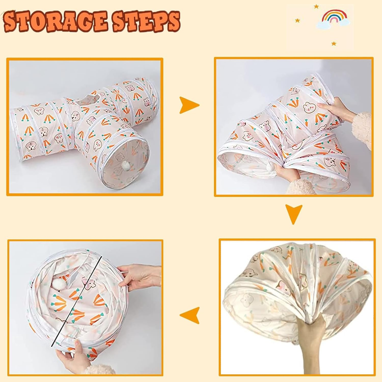 Guinea Pig Tunnel,Bunny Tunnel,Rabbit Tubes Collapsible 3Way Rabbit Toys Set Small Animal Hideout with Fun Toys for Hamster Rats Ferret Kitten Hedgehog Hiding and Resting image number 2