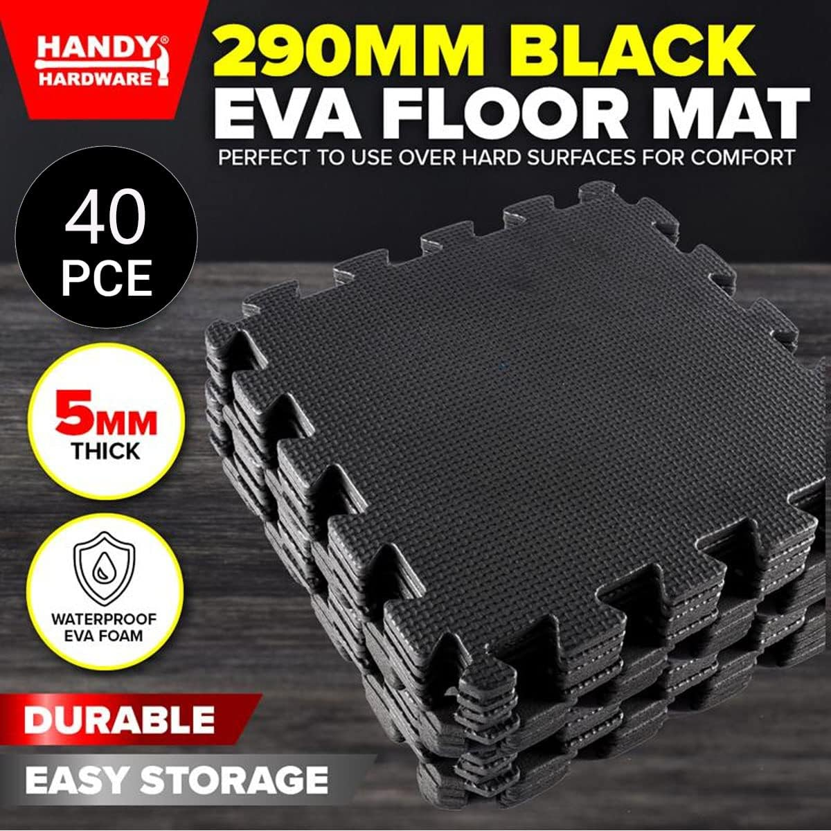 [40PCE] Handy Hardware Black EVA Mat, Durable, Non-Slip Surface for Home Gym, Yoga, and Exercise, Protects Floors and Provides Cushioning - Black (40PCE) image number 3
