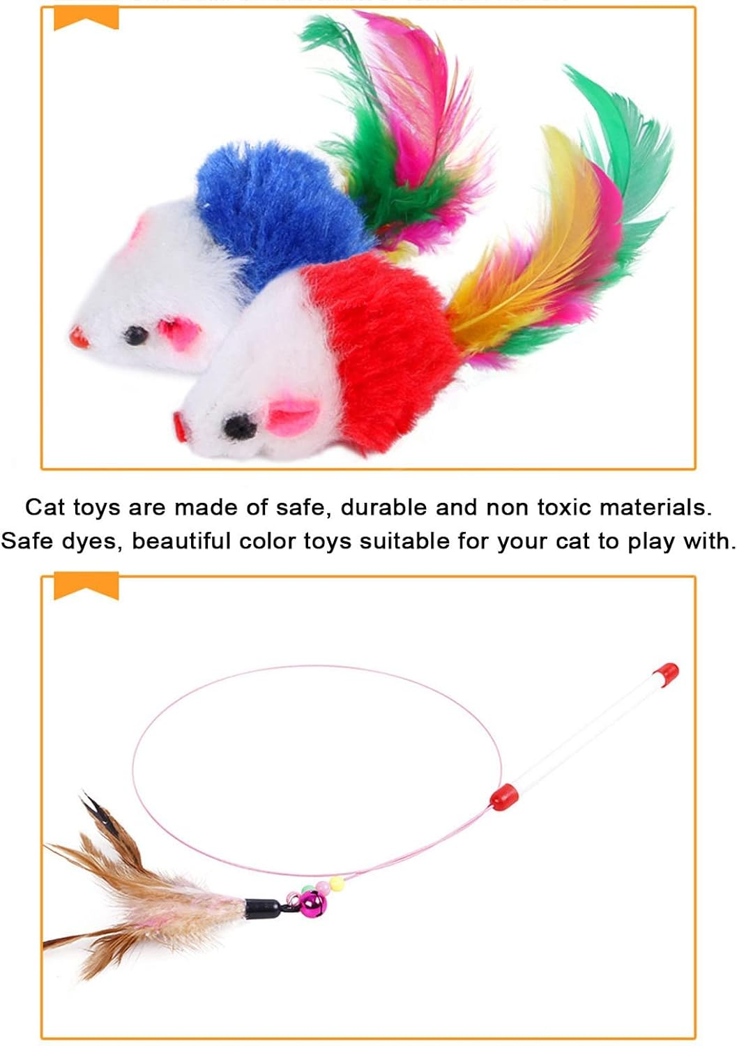 19Pcs Cat Mouse Catching Toys, Plastic Feather Plush Cat Scratching Mouse Plate Toy, Interactive Cat Toy Rotating Mouse Pet Toy Cat Stick Cat Toys Pet Cat Toy Set for Cat Kitty image number 6