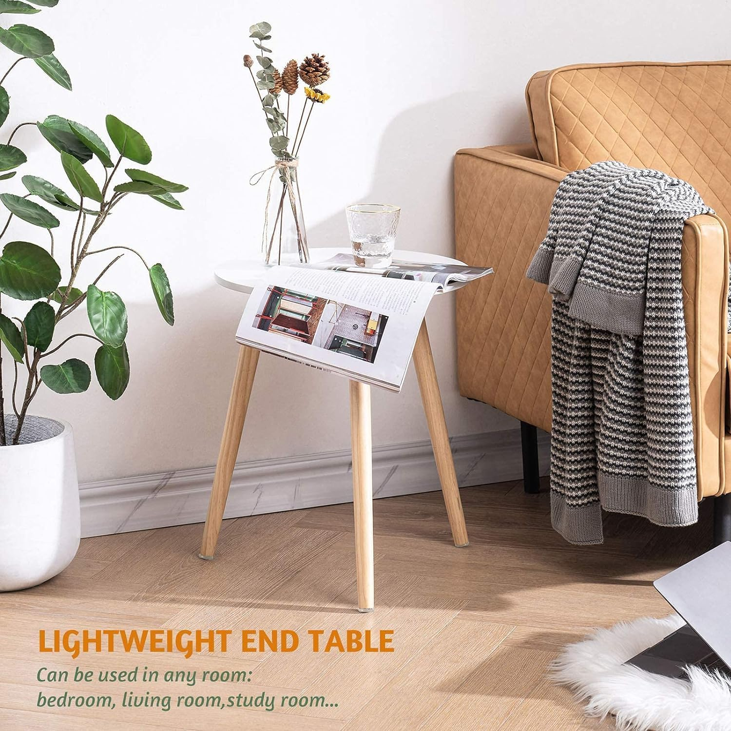 Round Side Table, Black Nightstand End Table for Small Spaces, Living Room, Bedroom, Balcony, Easy Assembly Boho Bedside Table with Blackwood Legs, 16.5 X 20.5 Inches image number 4