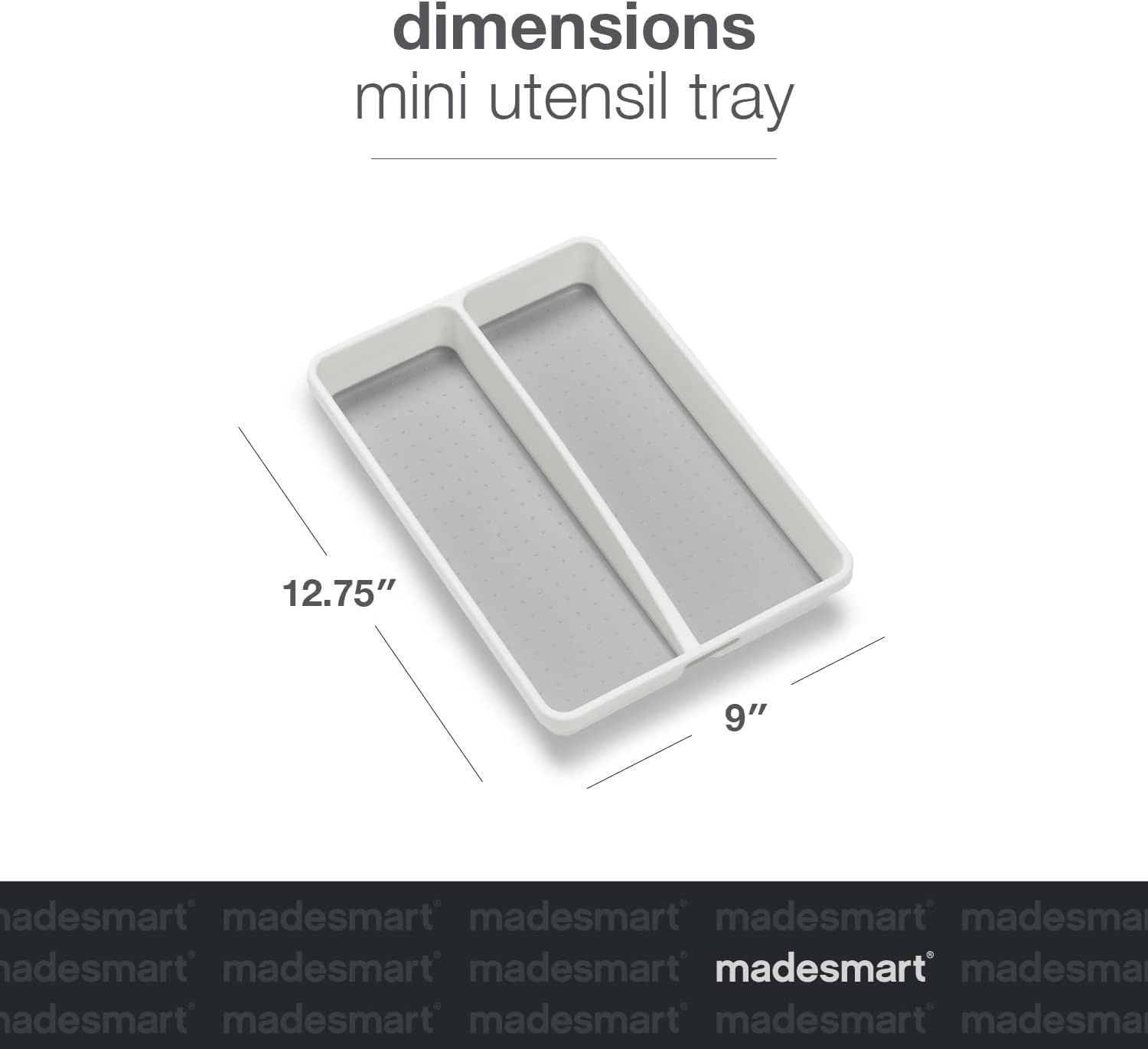 Madesmart Premium Antimicrobial Classic Mini Utensil Tray, Soft Grip, Non-Slip Kitchen Drawer Organizer, 2 Compartments, Multi-Purpose Home Organization, EPA Certified, White image number 4