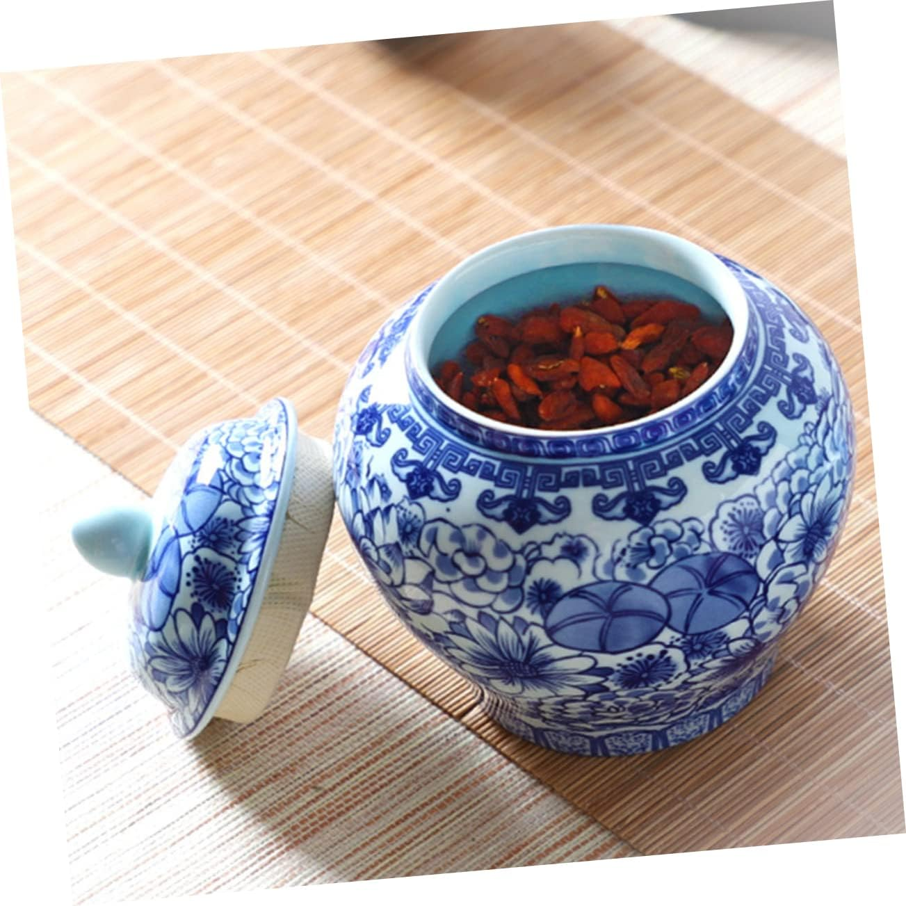 VINTORKY Blue and White Porcelain Tea Canister, Ceramic Storage Jar with Airtight Seal, Household Kitchen Canister for Loose Leaf Tea Storage, Delicate Home Accessory image number 5