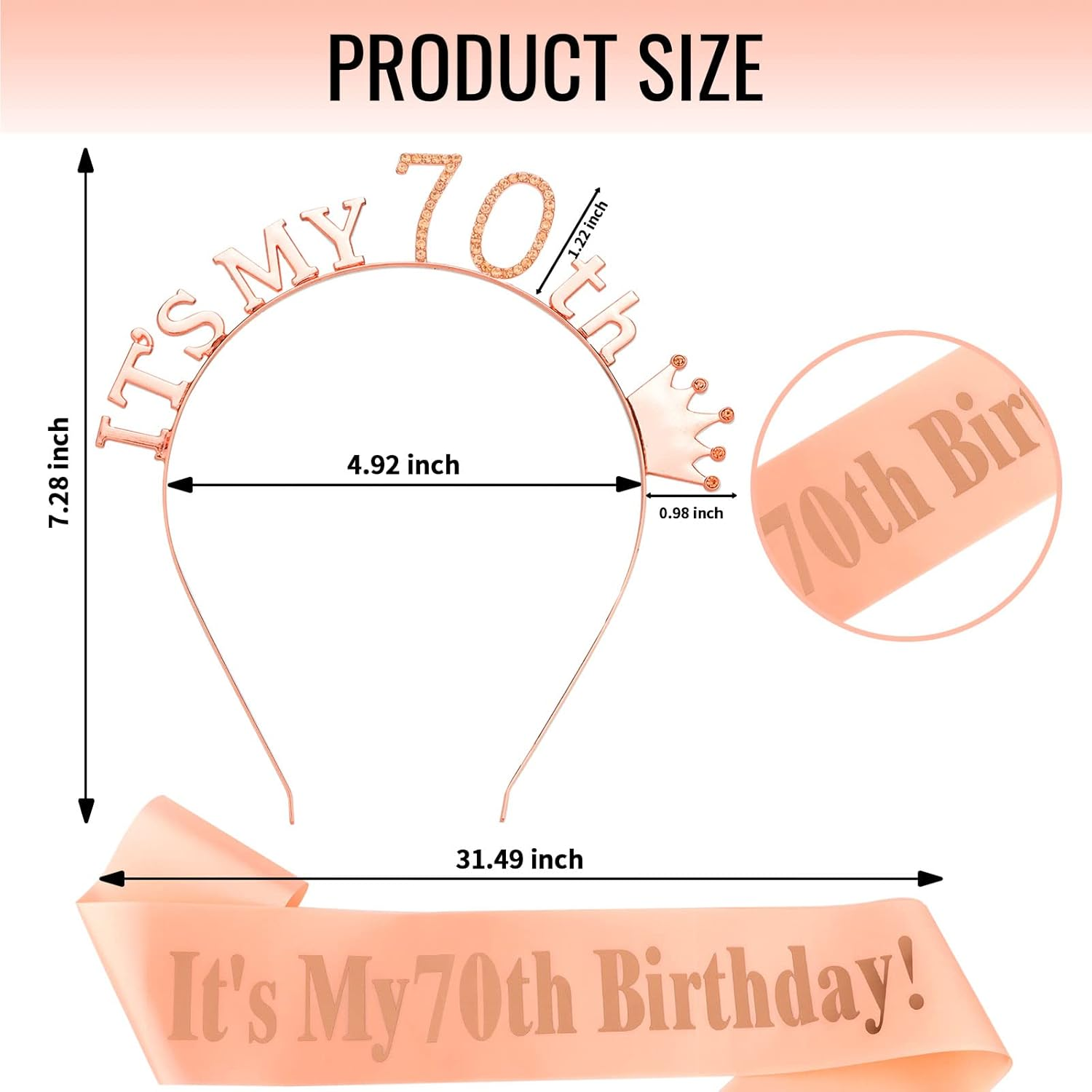 ACO-UINT 70Th Birthday Crown for Women, Cute Birthday Sash & Birthday Headband for Women Set, Sweet Birthday Headband 70Th Birthday Decorations Birthday Gifts for Women image number 6