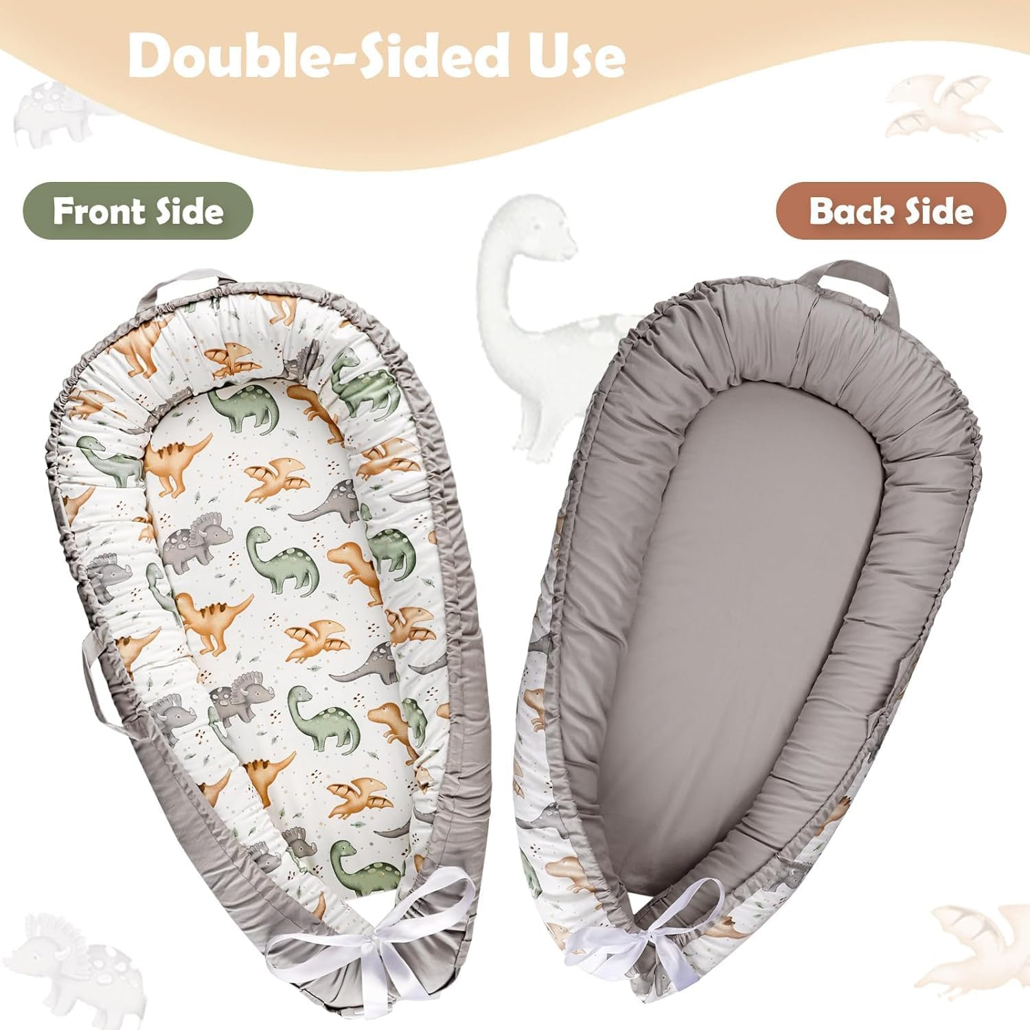 TANOFAR Baby Nest/Cozy Portable and Washable Baby Lounger for Newborn,100% Breathable Cotton Soft Infants Nests Cover for Newborn as a Gift(Dinosaur) image number 2