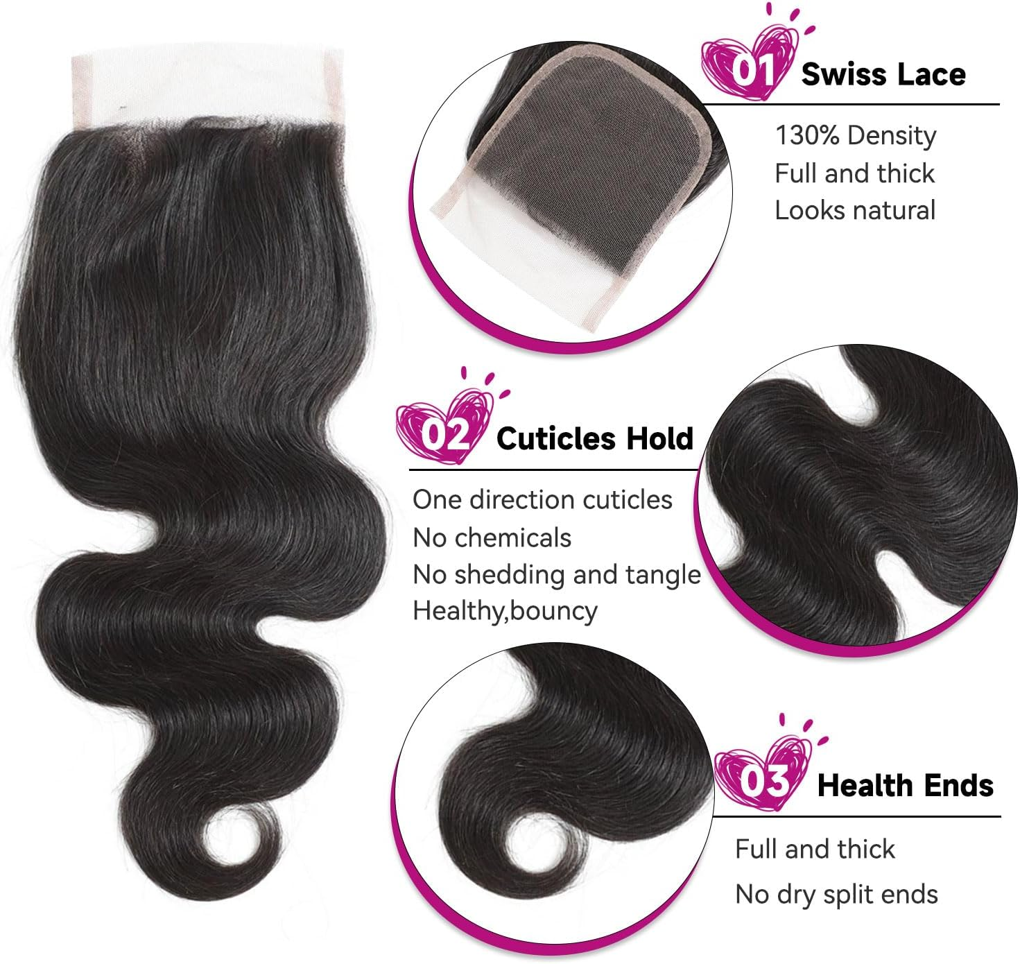 Fulang Hair Closure Human Hair 4X4 Lace Closure HD Body Wave Bresilienne Cheveux Humain Closure Femme Top Swiss Lace Invisible Free with Pre Plucked Baby Hair image number 3