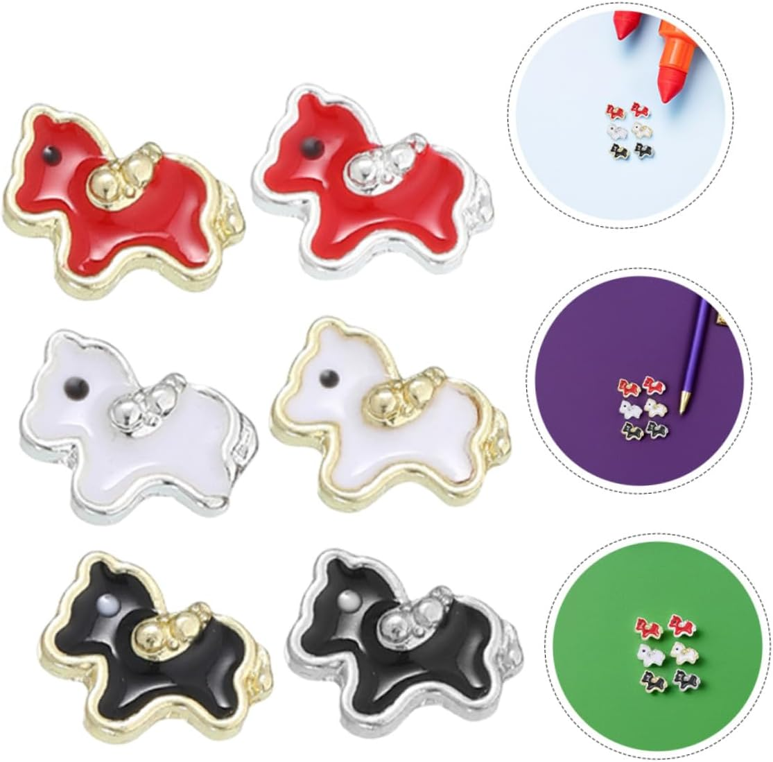 60Pcs Cute Cartoon Horse Nail Charms Animal Embellishments Nail Supplies for Women DIY Manicure Decorations Party Accessories image number 6