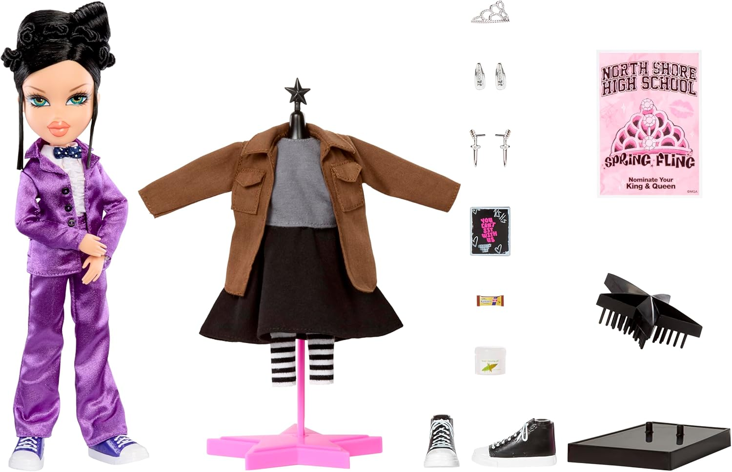 Bratz X Mean Girls Spring Fling Doll Janis &ndash; Collectable Fashion Doll with 2 Outfits, Purple Tuxedo, and Movie-Inspired Accessories image number 5