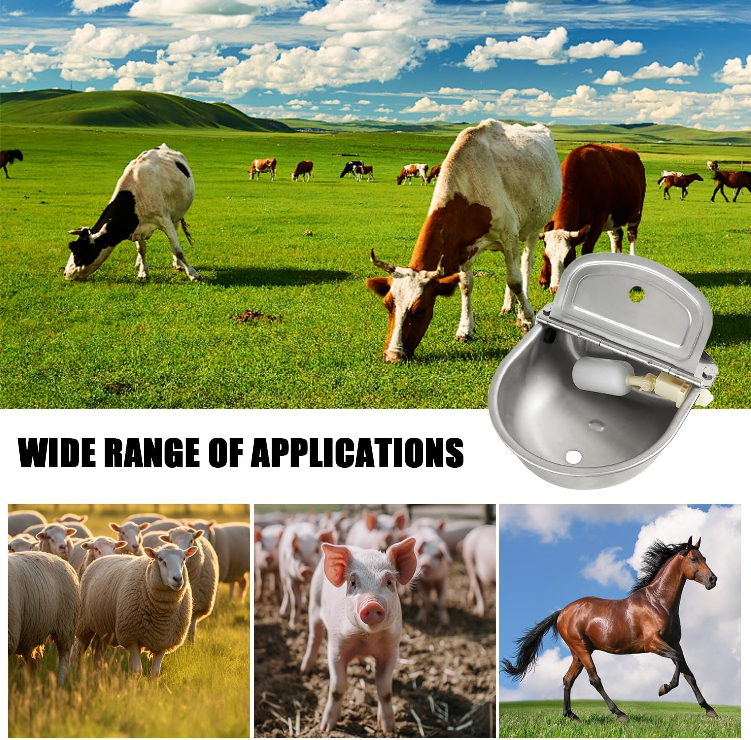 Automatic Livestock Waterer, 2.5L Durable Cattle Automatic Water Bowl-Dog Water Dispenser, 304 Stainless Steel Auto-Filling Waterer for Horses Sheep Cow Needed Farm Animal Waterer with Drainage image number 5