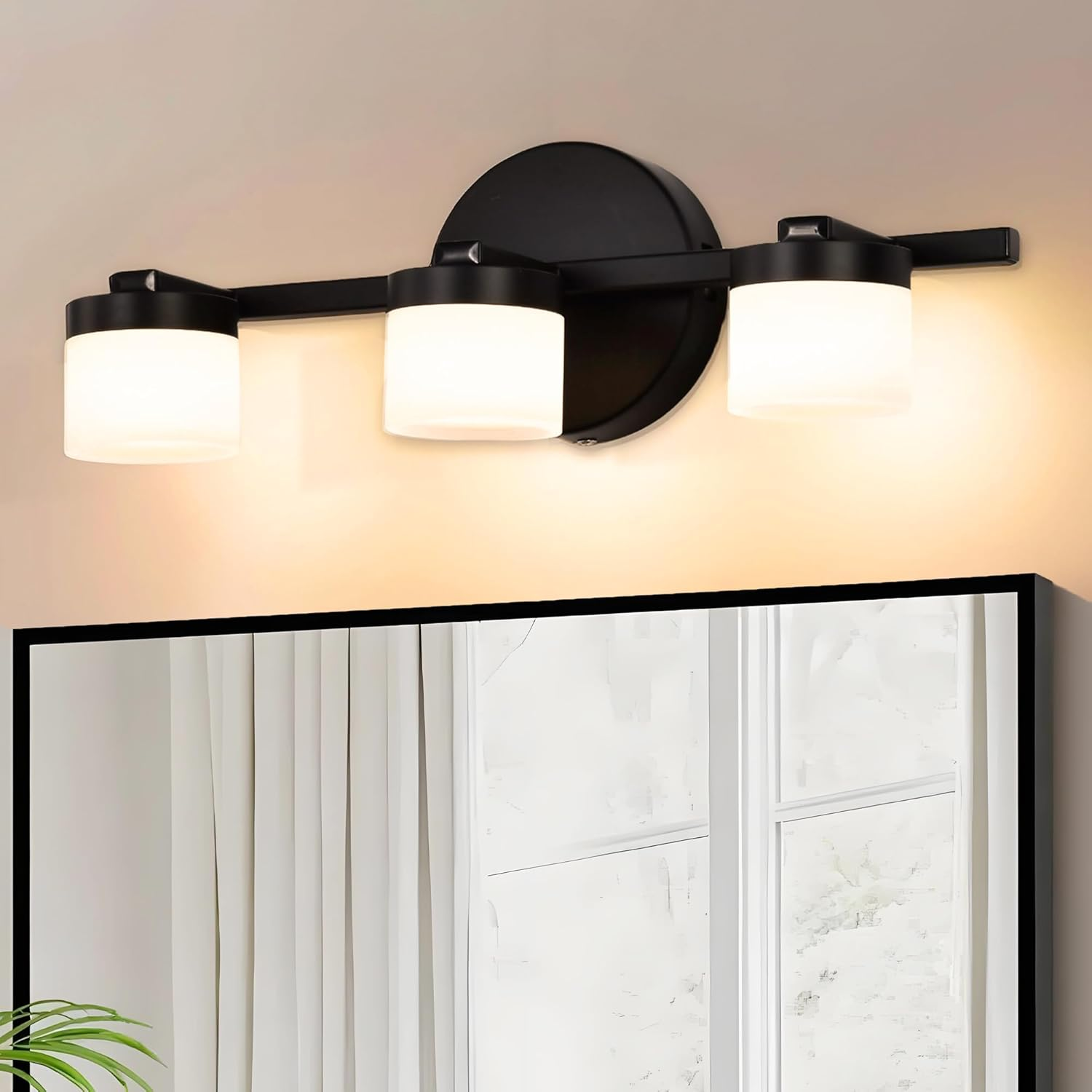 Modern Bathroom Vanity Light 3-Light LED 3000K, 40Cm Black Wall Light with Acrylic Crystal Shades, over Mirror Lighting Fixture