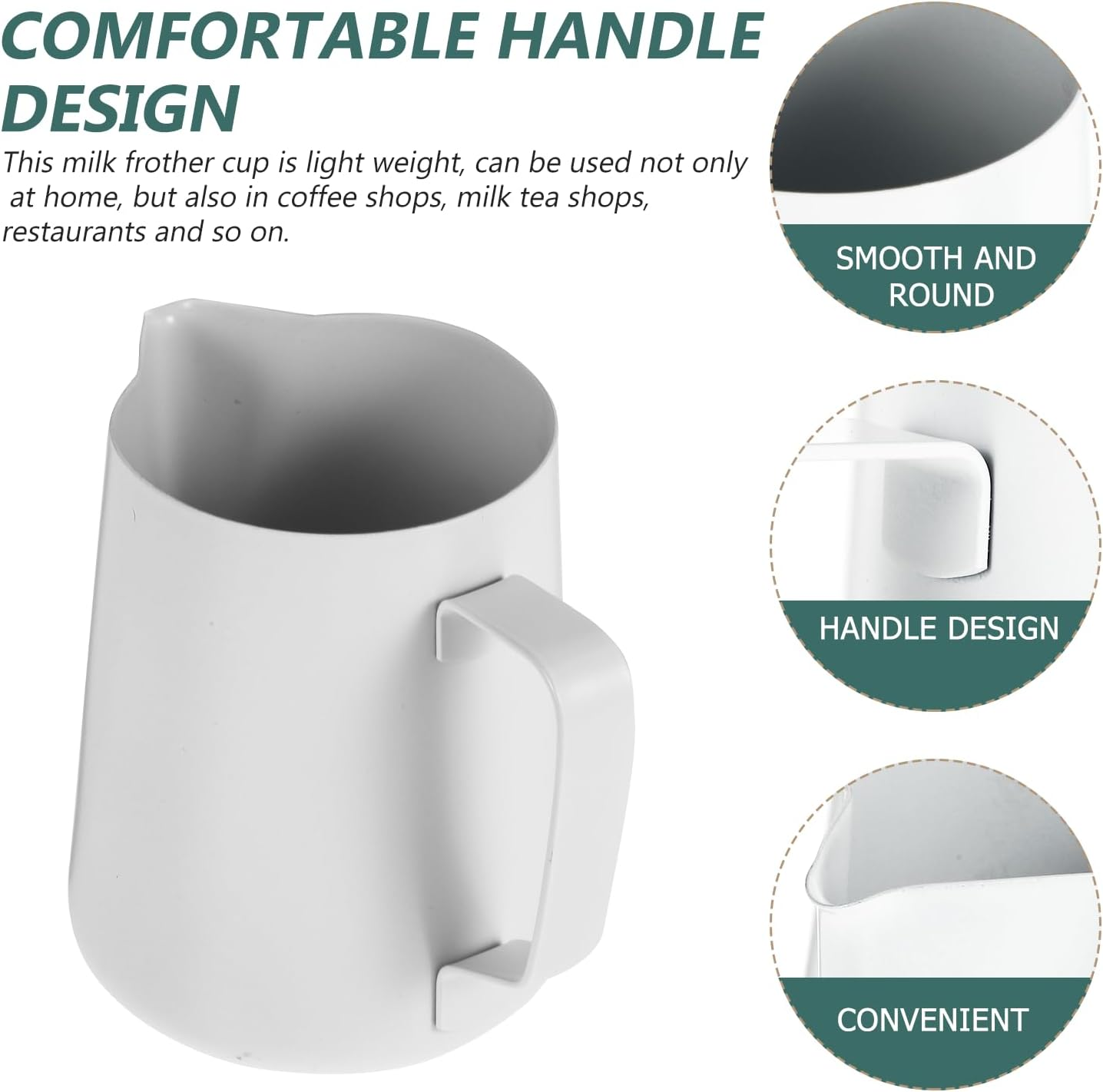 Balacoo 600Ml White Stainless Steel Milk Frothing Pitcher with Non-Stick Coating Thickened Coffee Frother Cup for Latte Art and Espresso Milk Steaming image number 3