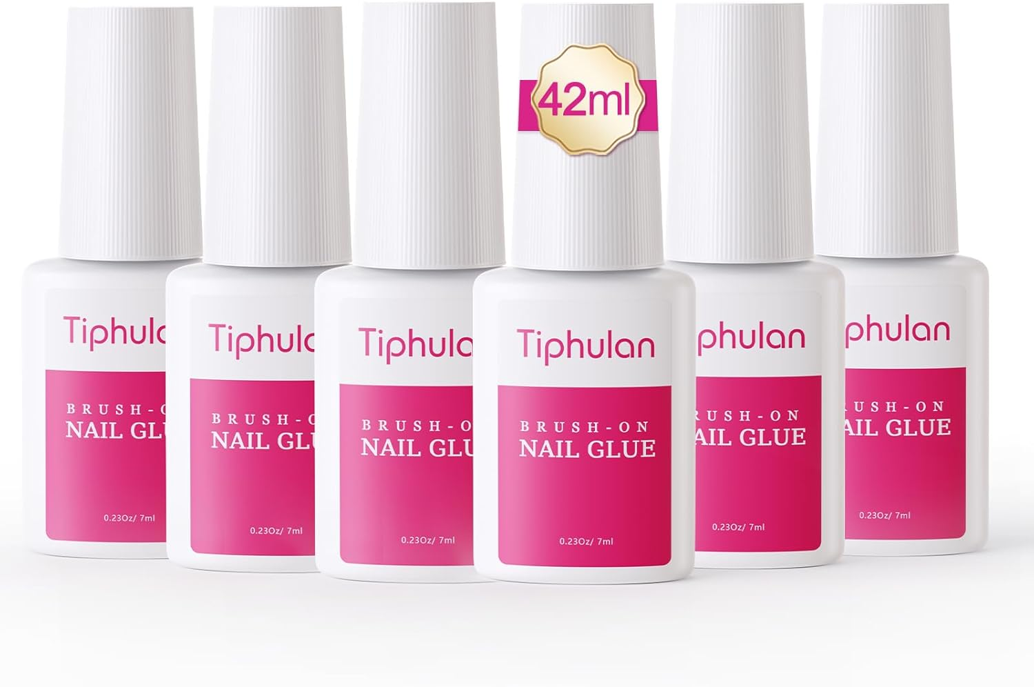 TIPHULAN 42Ml Super Strong Nail Glue for Press on Nails, Acrylic Nails, Nail Tips - Professional Brush on Nail Glue Easy Application, Durable & Long-Lasting Fake Nail Glue, 0.23 Oz for Each Glue(6Pcs) image number 1