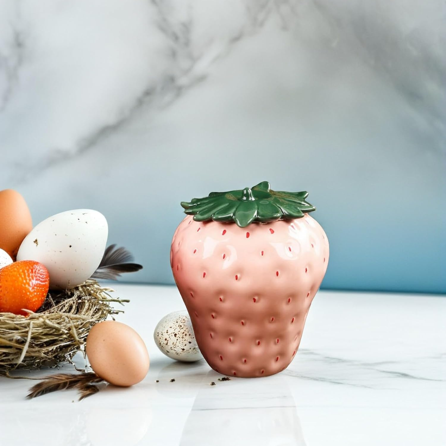 POPETPOP Strawberry Shaped Tea Canister Airtight Storage Jar for Tea Grains and Snacks Sealed Food Container for Kitchen Organization and Home Decor image number 6