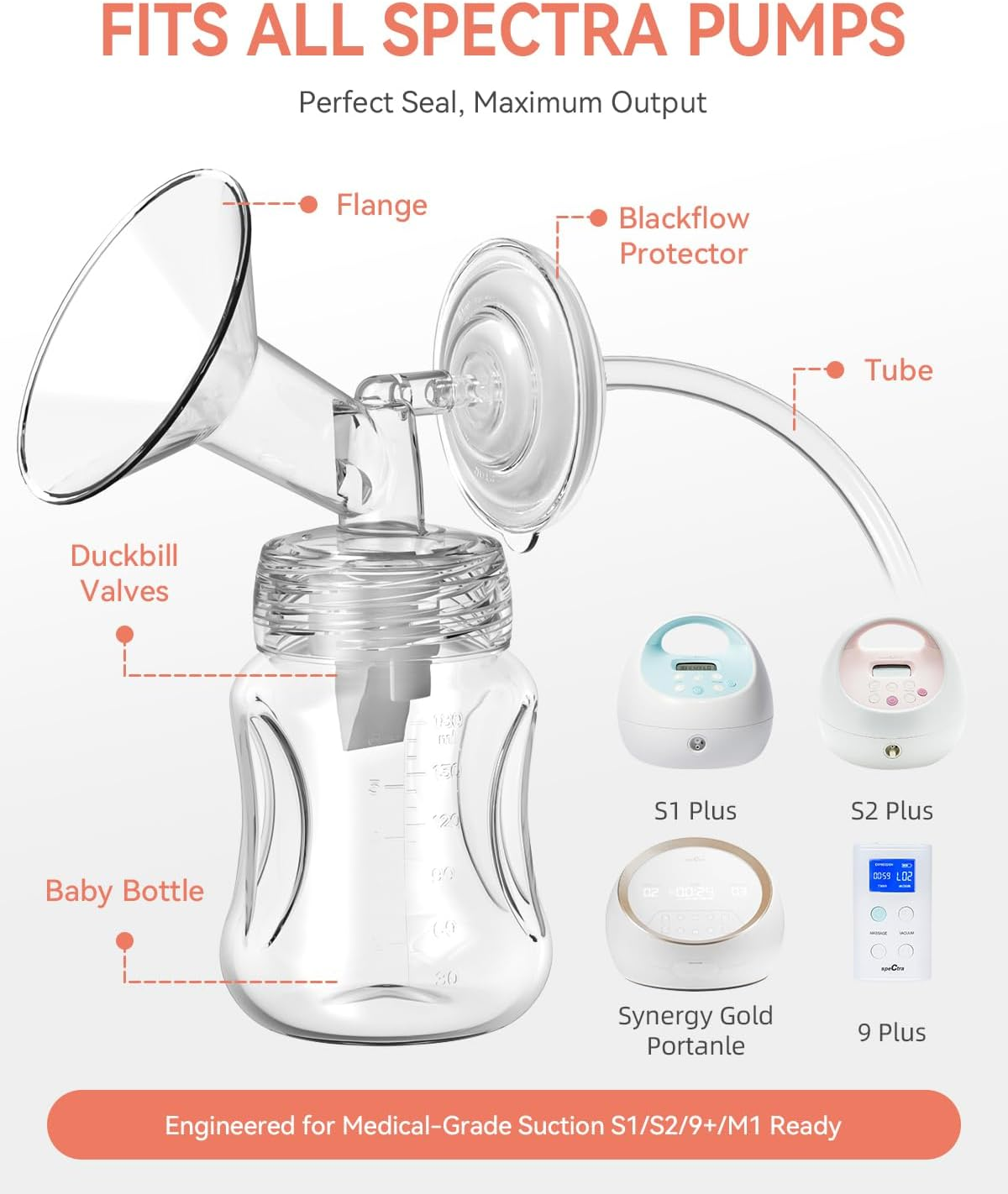 Spectra Replacement Pump Parts, Replace Backflow Protector and Duckbill Valves, Tubes and Membrane for Spectra S1 S2 9 Plus image number 6