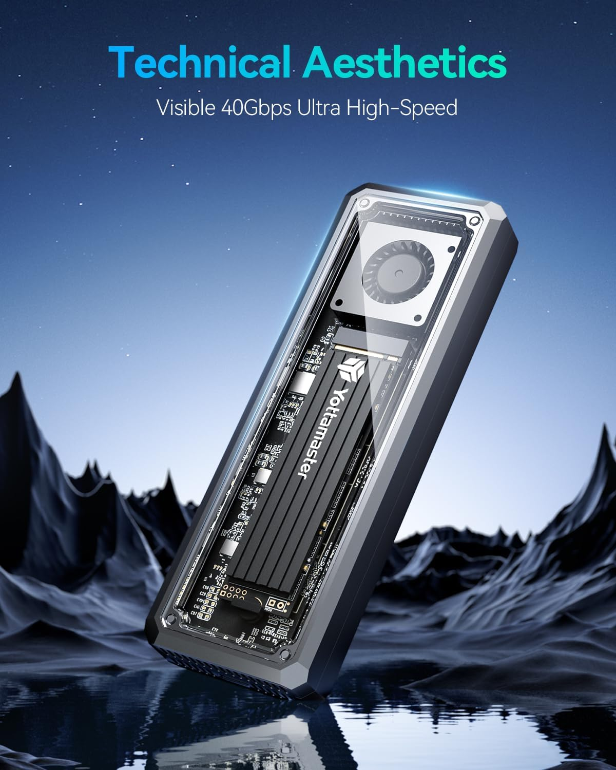 Yottamaster 40Gbps M.2 Nvme SSD Enclosure with Cooling Fan, Tool-Free Aluminum Nvme Enclosure, Support 4TB M.2 Nvme 2230/2242/2260/2280(M Key), Compatible with Thunderbolt 4/3/USB4/3.2 image number 2