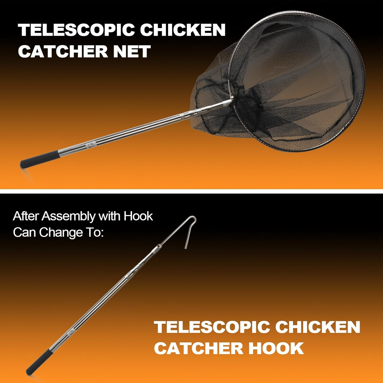 Animal Catch Net Pole Trap Tool Chicken Catcher Leg Hook Catching Kit Animal Control Capture Pole Cat Bird Poultry and Small Animals Trapping Net