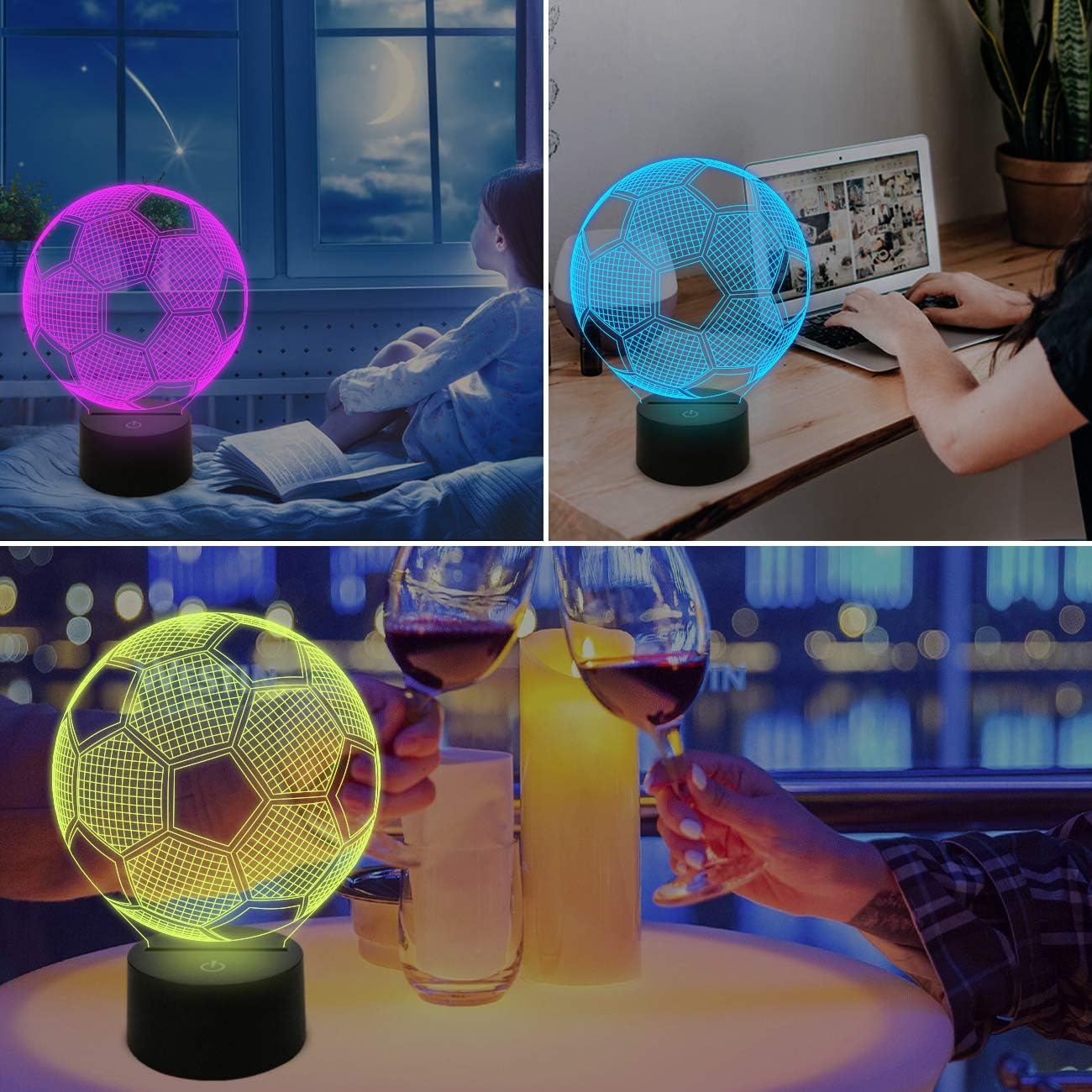 FULLOSUN Soccer Kids Night Light, 3D Football Optical Illusion Lamp Timer & Remote Control with 16 Color Changing Great Bedroom Decoration for Sports Fan Toddler Men Friends image number 4