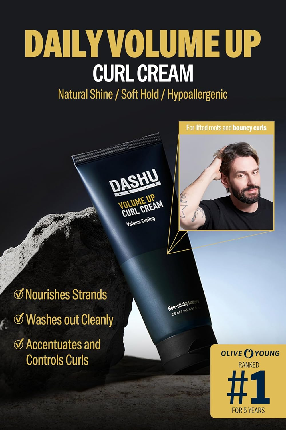 DASHU Daily Volume up Curl Cream | Hair Curling Cream for Men W/Vegetable Oil & Protein Ingredients | Hydrating Curl Cream for Wavy Hair (5.46 Fl Oz) image number 6