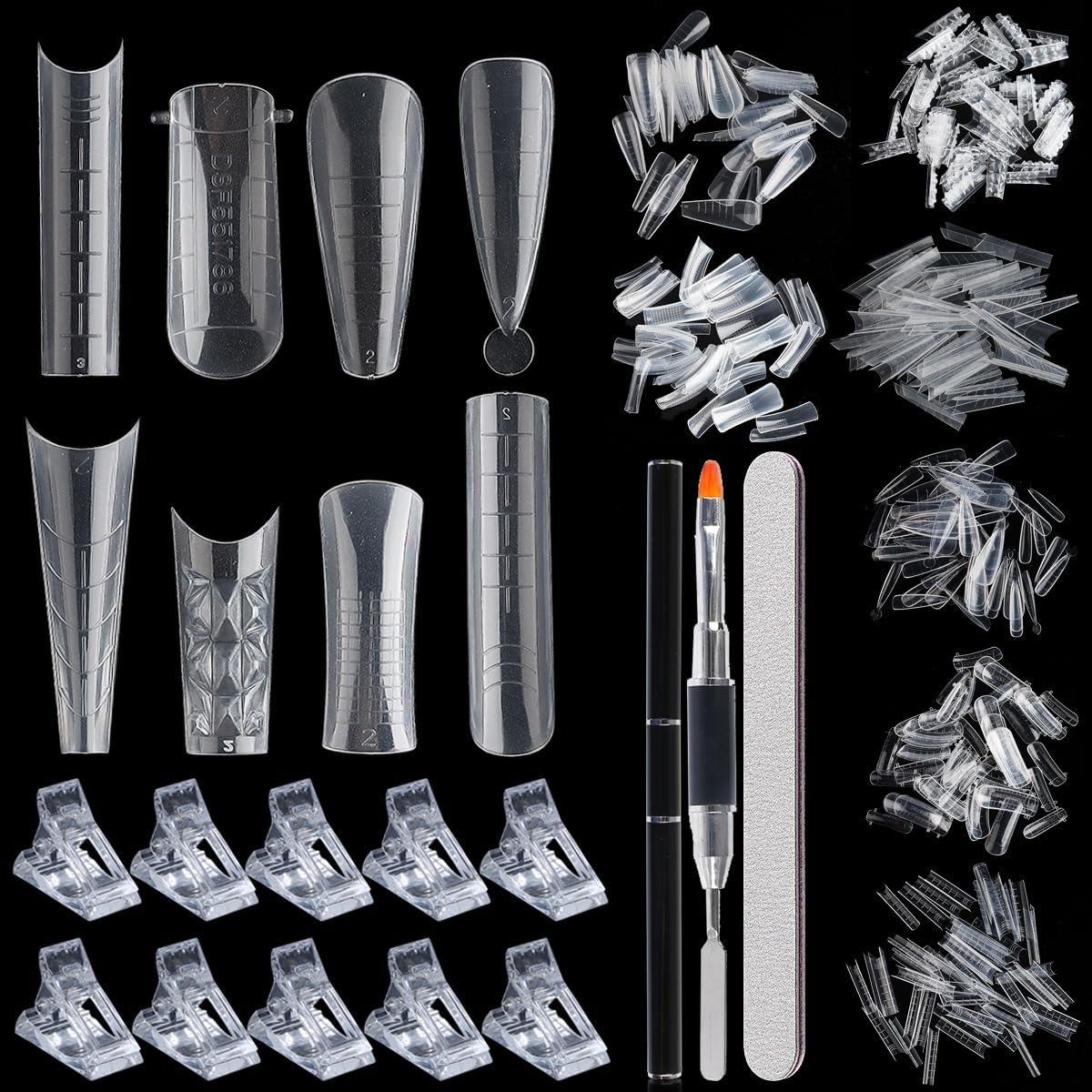 Dual Forms for Polygel, 348PCS Nail Molds for Builder Gel, 12 Sizes Stiletto Ballerina Coffin Dual Forms Poly Gel Nail Tips, Extension Forms with 10PCS Nail Clips, Nail Extension Tools Kit