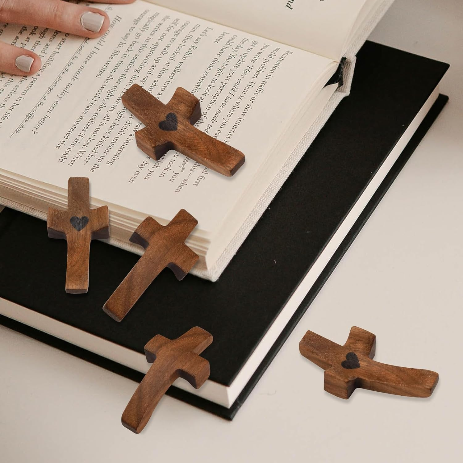5 Pack Cross My Heart, Walnut Wooden Pocket Cross, 2" Small Carrying Prayer Cross for Hand Holding, Wood Comfort Palm Cross Religious Encouragement Present for Praying Clutching Clinging (5Pcs) image number 1