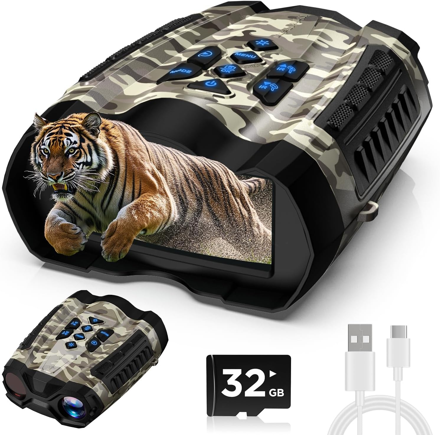 Night Vision Goggles, 4K Infrared Binoculars with Camera, 9 Gear Night Vision with 5000Mah Battery, 16X Digital Zoom Nightvision with 32GB TF Card, 3.5" HD Binoculars Gift for Mens