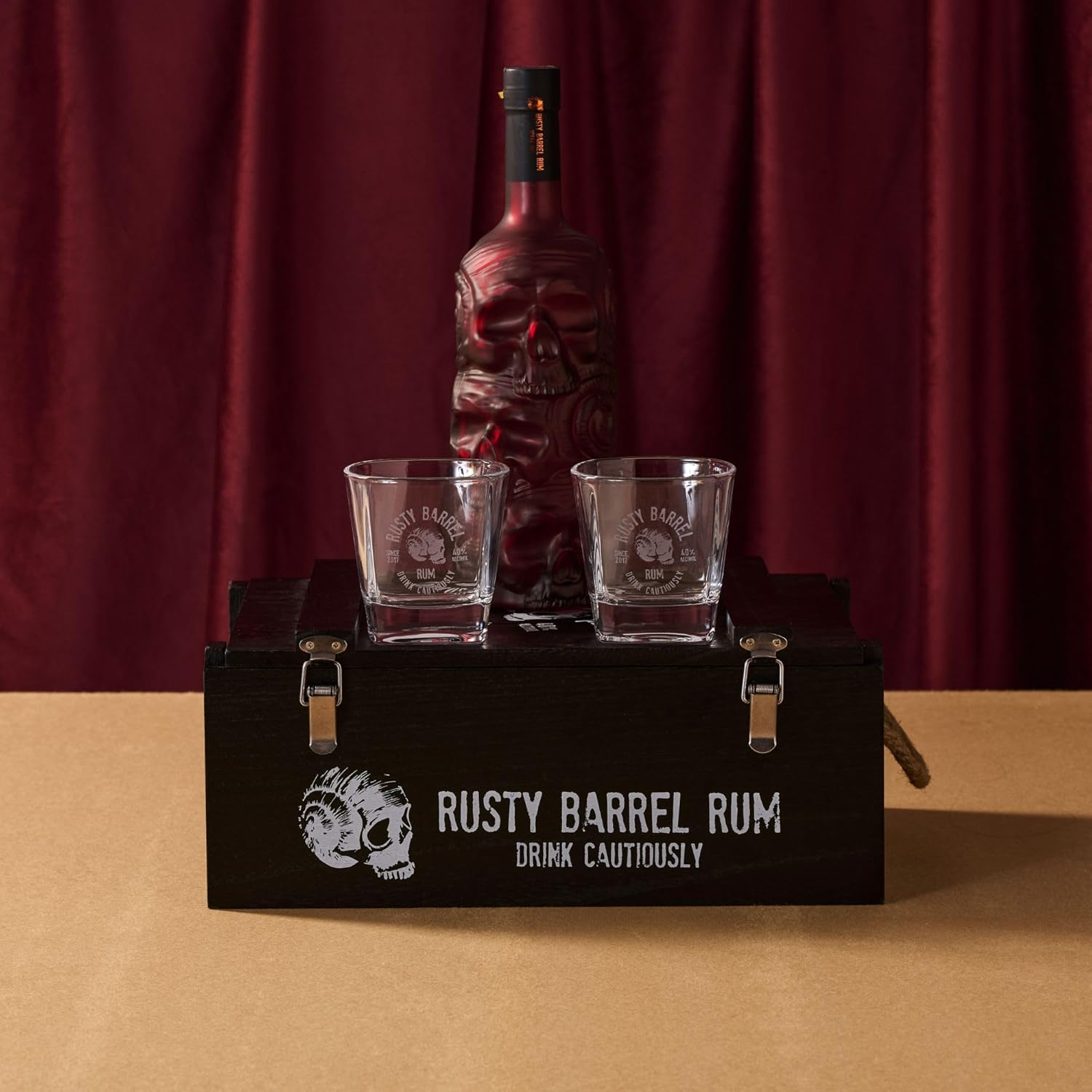 Rusty Barrel Spiced Rum Gift Pack - Stylish Wooden Gift Box with Two Rusty Barrel Rum Glasses. for the Rum Lover. Aged 5 Years - Premium Caribbean Rum Infused with Coffee, Vanilla, Cocoa, Orange Peel, Cinnamon & Other Spices. image number 4