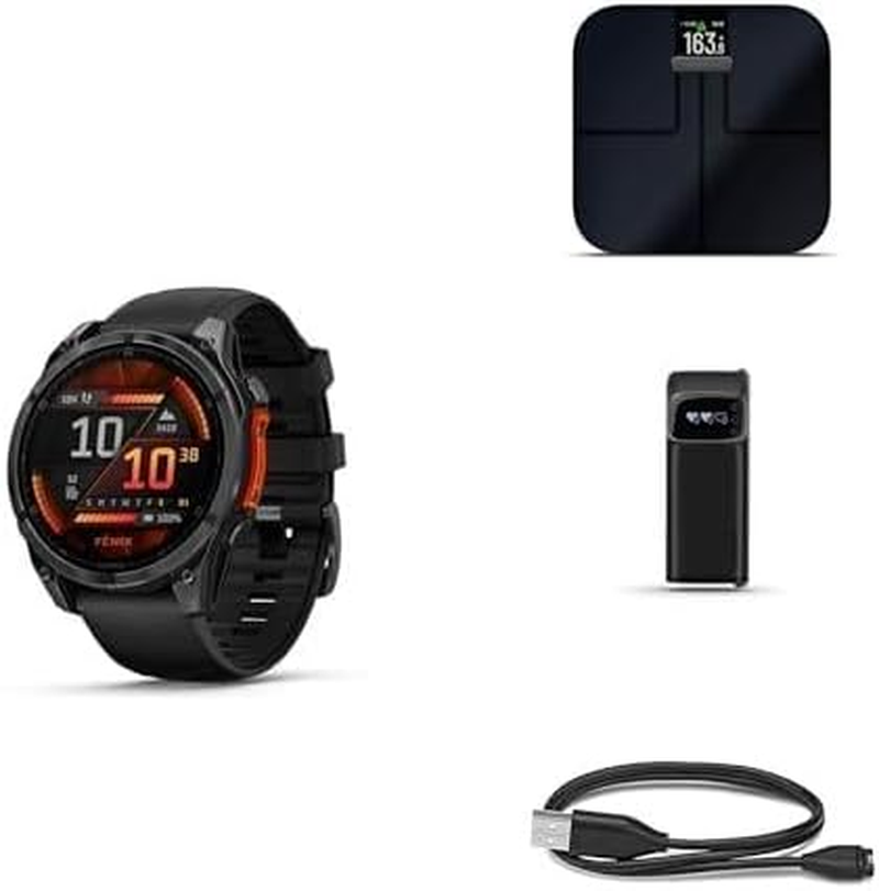 Garmin Fenix 8 Wellness Bundle - Fenix 8, 47Mm, AMOLED, Slate Gray, Index&trade; S2, Black, Index BPM & Garmin USB-A Charging/Data Cable (0.5 M)