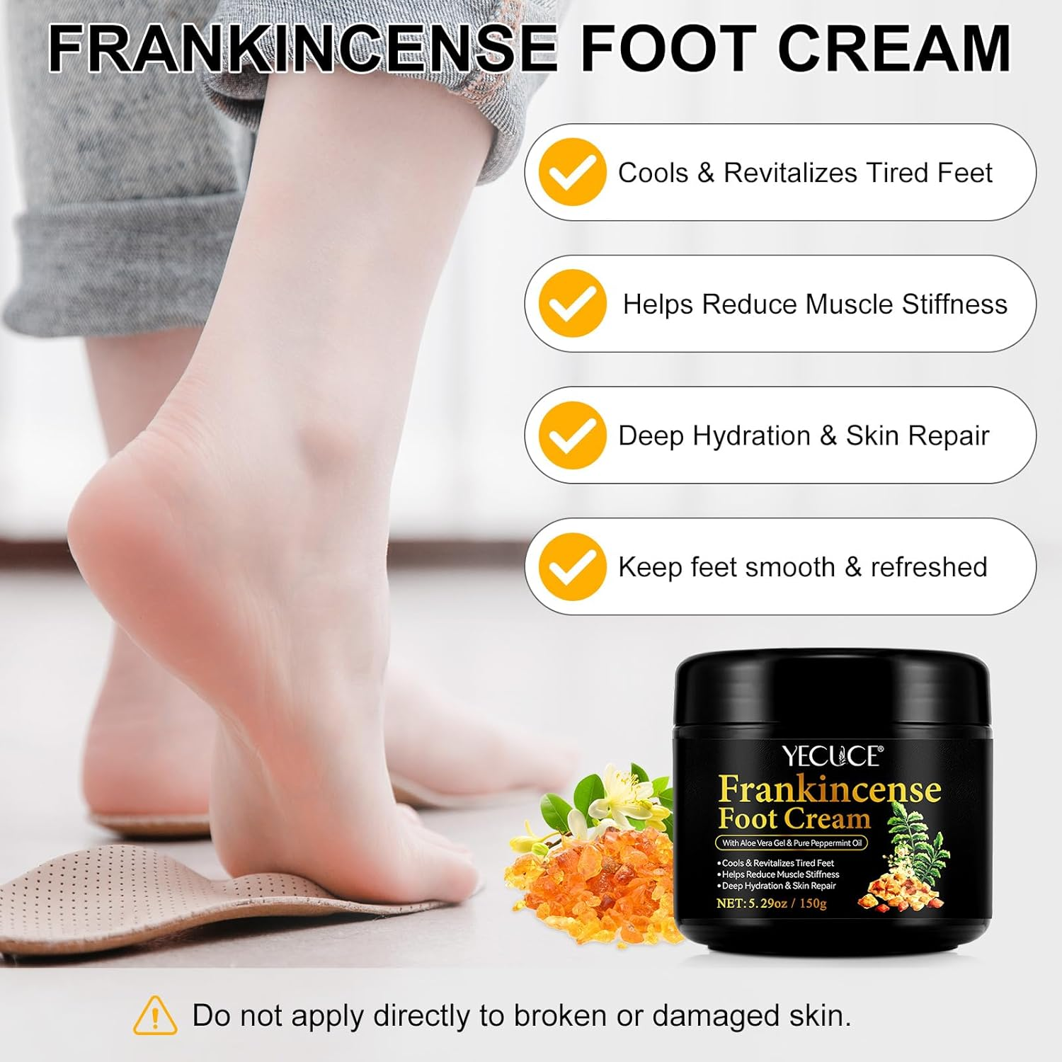 Frankincense Oil Foot Cream 5.29 Fl Oz - Frankincense Balm Support Soreness and Stiffness in Tired Feet & Body - Foot Sole, Achilles, Ankle, Hydration & Repair for Dry Cracked Heels, Feet & Skin image number 1