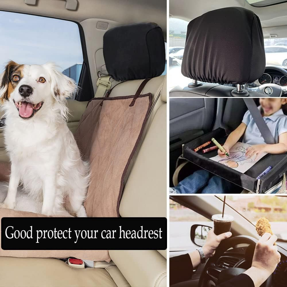 Car Seat Headrest Cover Soft Washable Dirt-Proof Car Head Rest Protector Covering Universal Fit for Most Cars Vans Trucks (Black-4Pcs) - Black-4Pcs image number 4