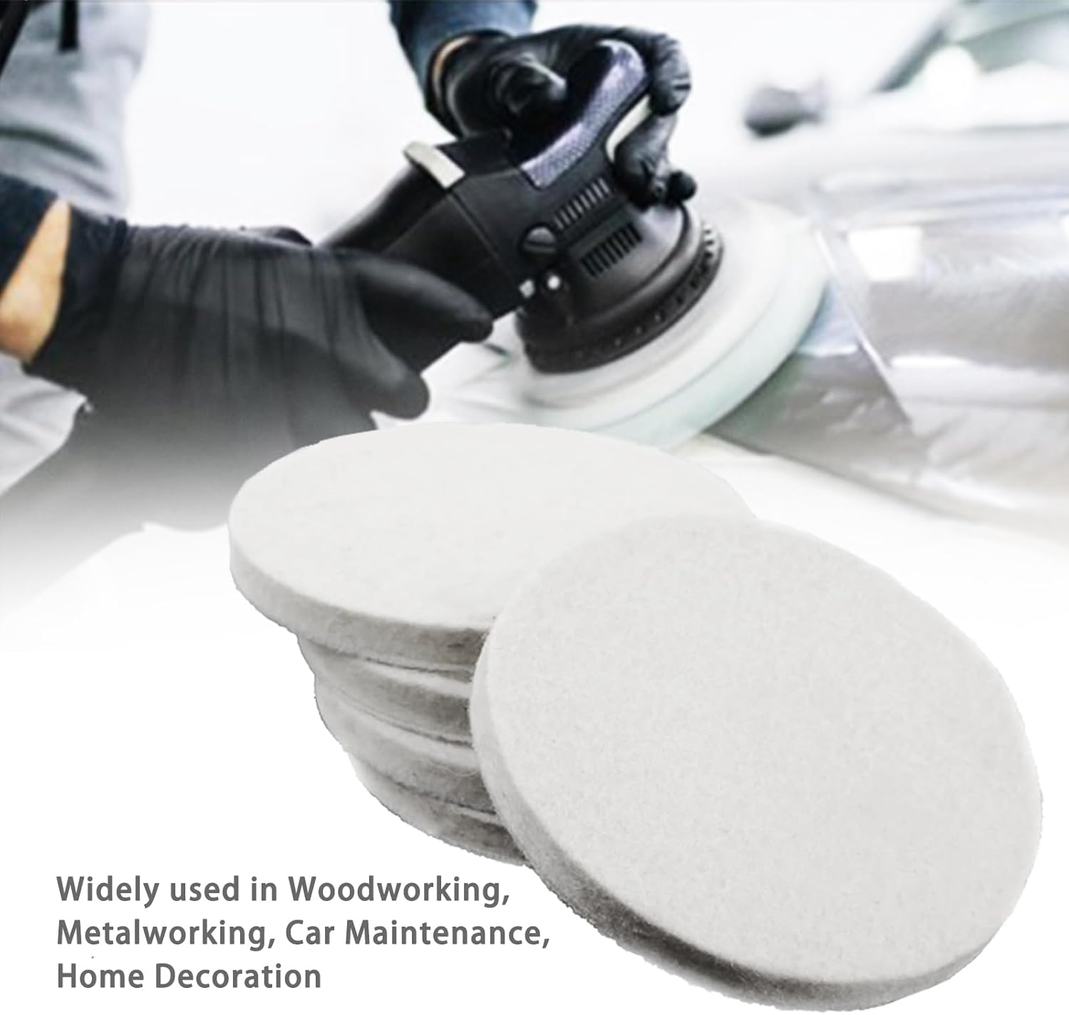 5Pcs 125Mm(5Inch)*6Mm(D*T) Wool Felt Polishing Pad for Polishing Glass Plastic Metal Marble, Buffing Wheel Polish Pad for Kitchen Bathroom Random Orbital Sander image number 5