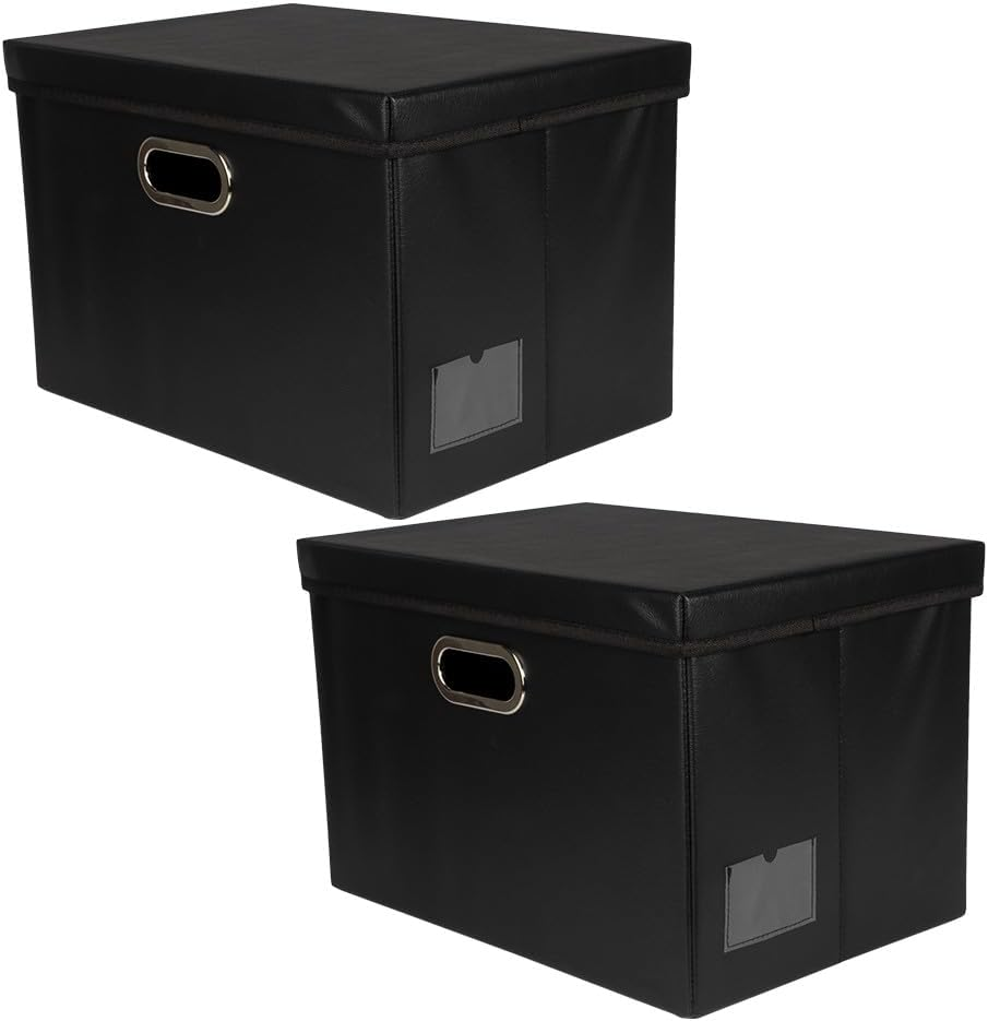 Ideen Mit Herz Storage Boxes with Lid, Organiser Boxes, Large, Foldable, Black, Leather Look, 42 X 30 X 29 Cm, Pack of 2 image number 2