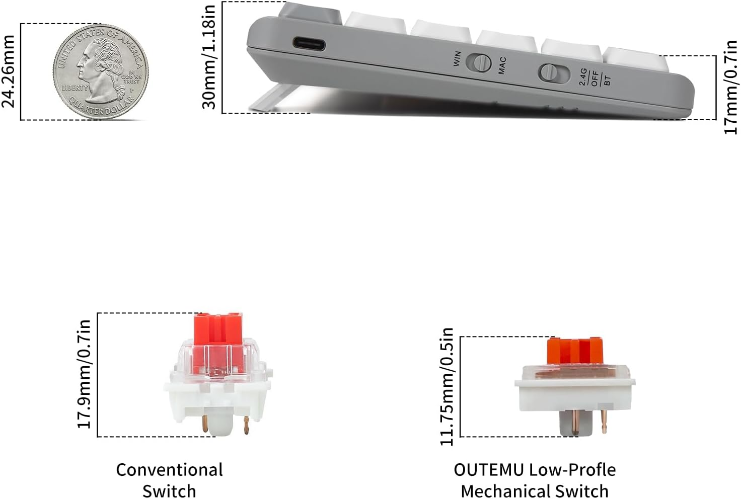 E-YOOSO Z-84 84 Keys Ultra-Slim Wireless Bluetooth/Usb Wired Mechanical Keyboard with White LED Backlit, Low-Profile G Mechanical Red Switch Compatible with Mac Windows image number 1