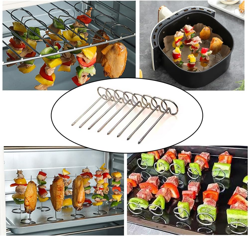 10 Pack Air Fryer Skewers Mini Kabob Skewer Stand Stainless Steel Sticks Vertical Holder for Ninja Foodi Instant Pot Toaster Oven Grilling Kitchen Kebab BBQ Shrimp Steak Veggie Chicken
