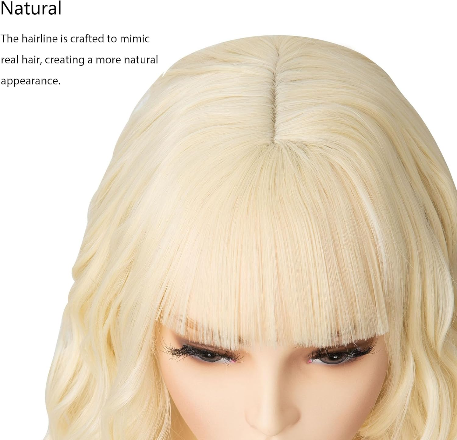 Luxiremi Blonde Wigs 12 Inch Short Shoulder Length Curly Wavy Bob with Fringe Synthetic Cosplay Wigs for Women Carnival image number 1