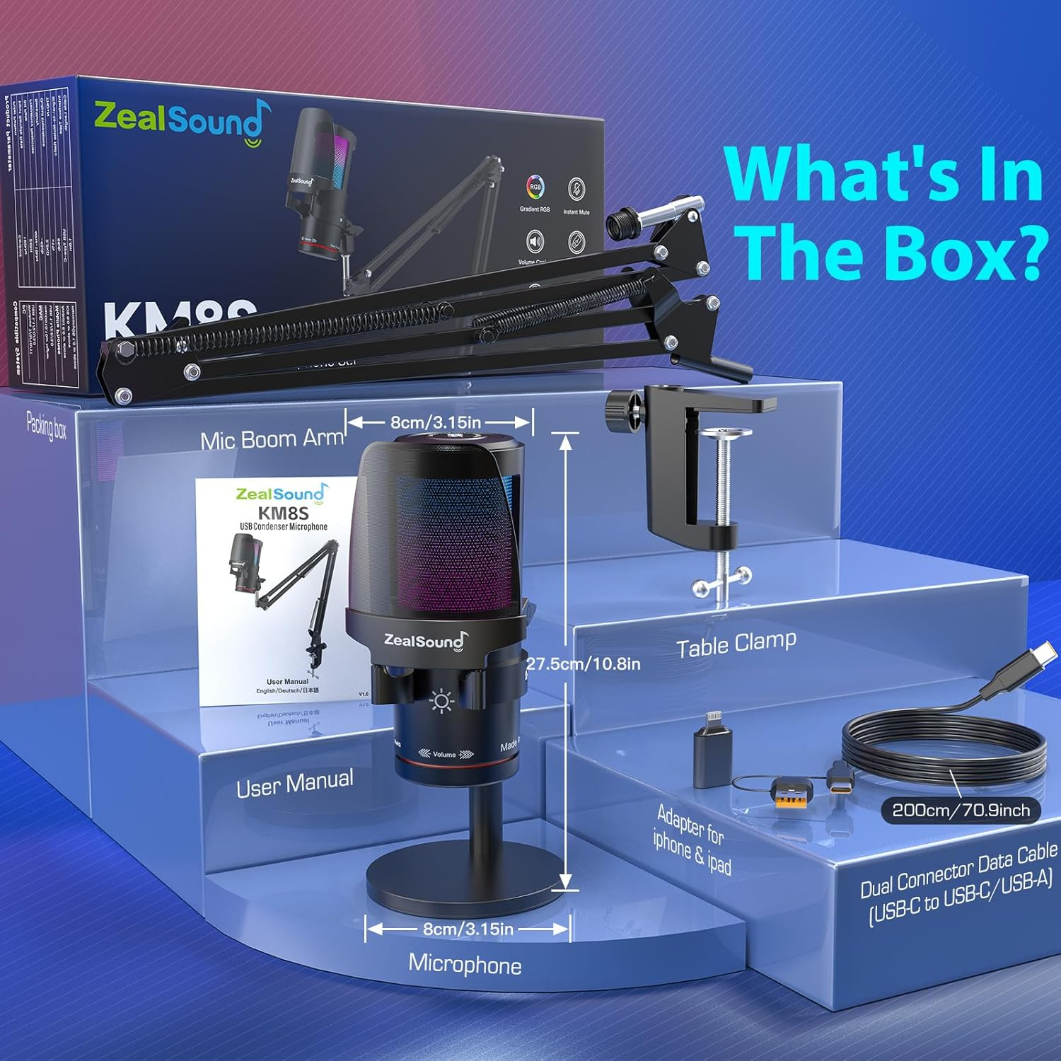 Zealsound USB Microphone for Iphone,Noise Cancellation Gaming Mic with Touch Mute,Gain,Monitoring,Usb Mic Boom Arm for Streaming,Podcast,Twitch,Youtube,Discord,Ipad,Pc,Computer,Ps4,Ps5,Mac,Gamerwave image number 6