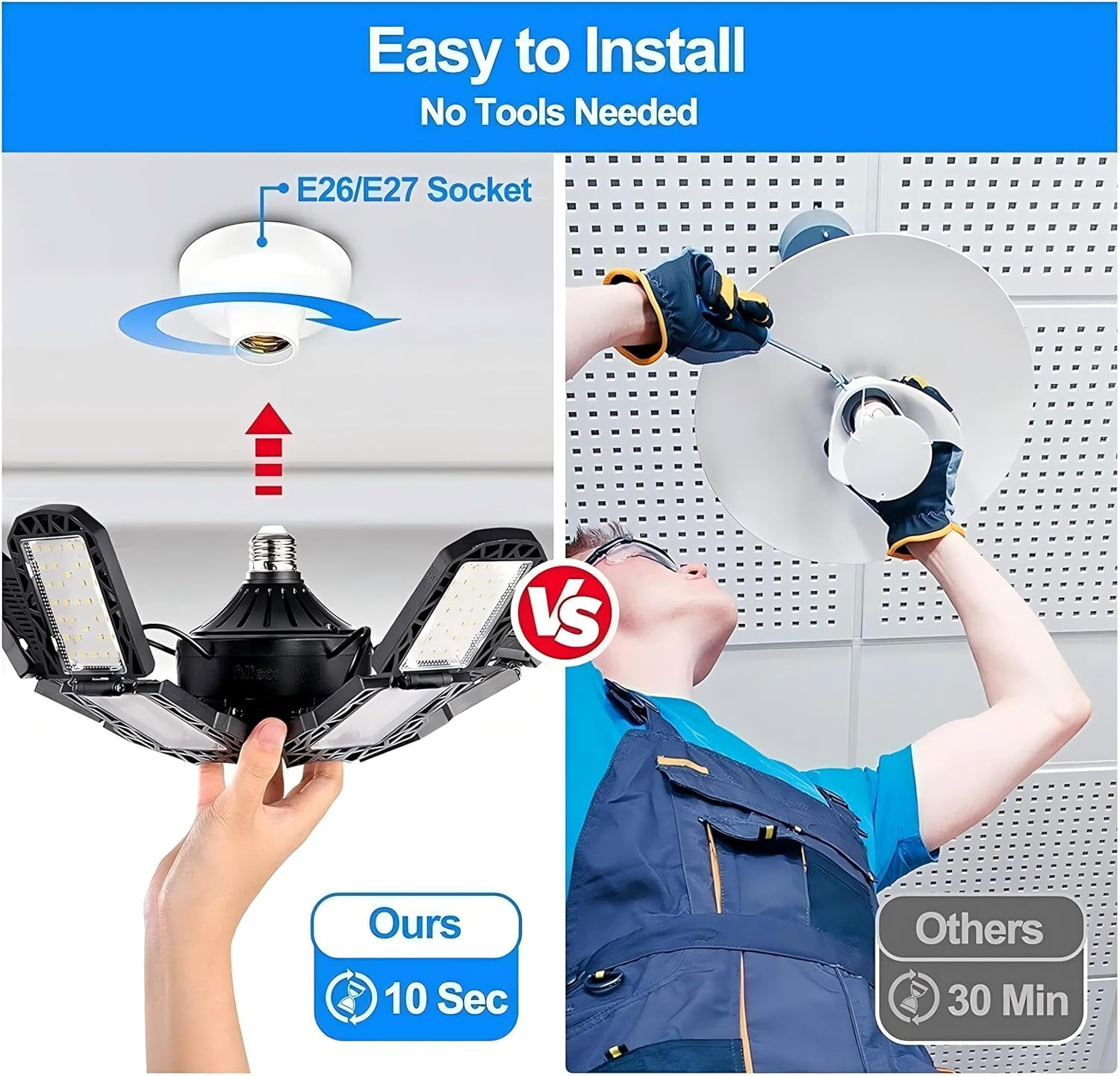 Deformable LED Garage Light - 18000 Lumen 6500K Daylight 180W, Three Leaf Garage Organization Ceiling Lighting